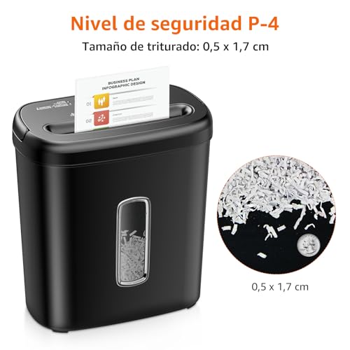 Detalle de Amazon Basics Trituradora de Papel de Corte Cruzado 8 Hojas, 14 L, Negro