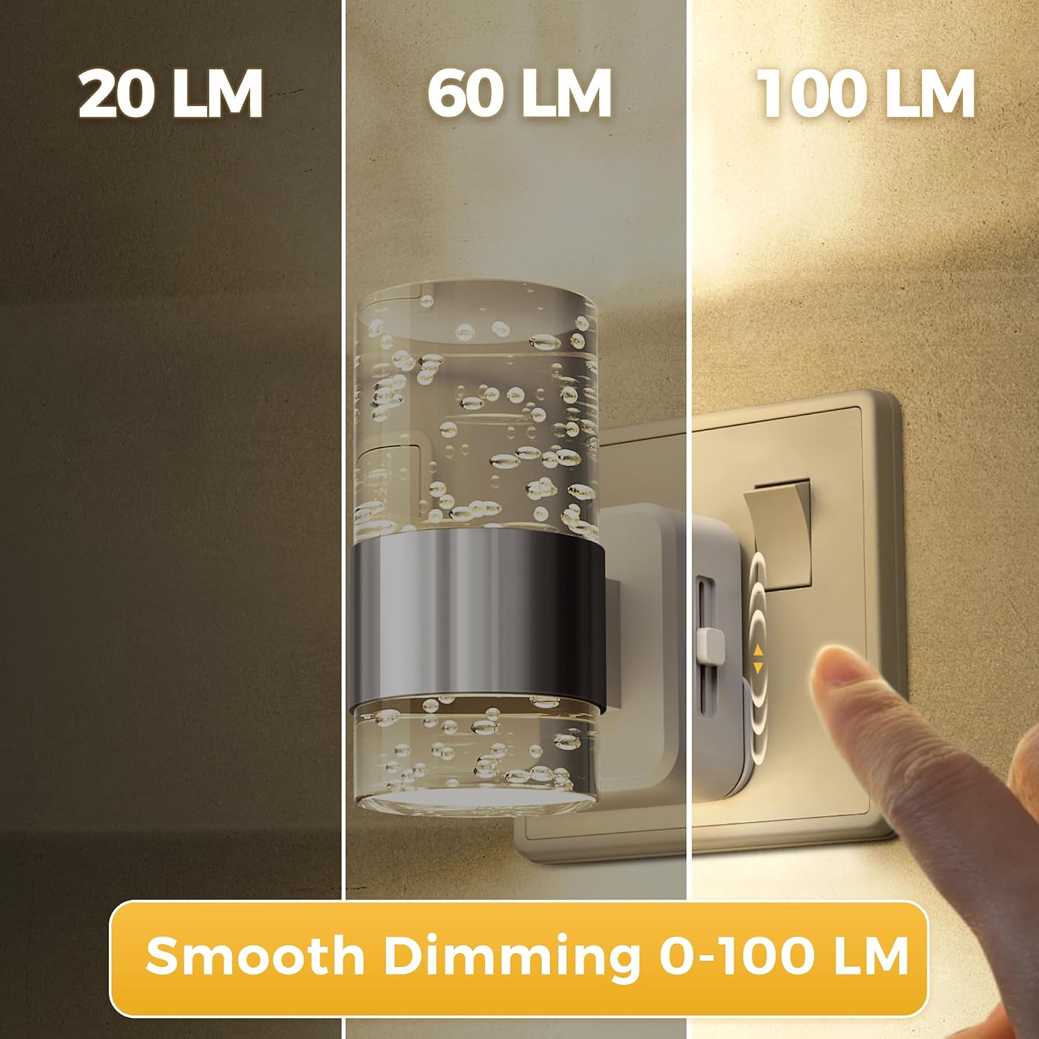 Detalle de LOHAS-LED Acrylic Plug-in Night Light with Dusk to Dawn Sensor & Adjustable Brightness (Warm White 3000K) – 1 Pack