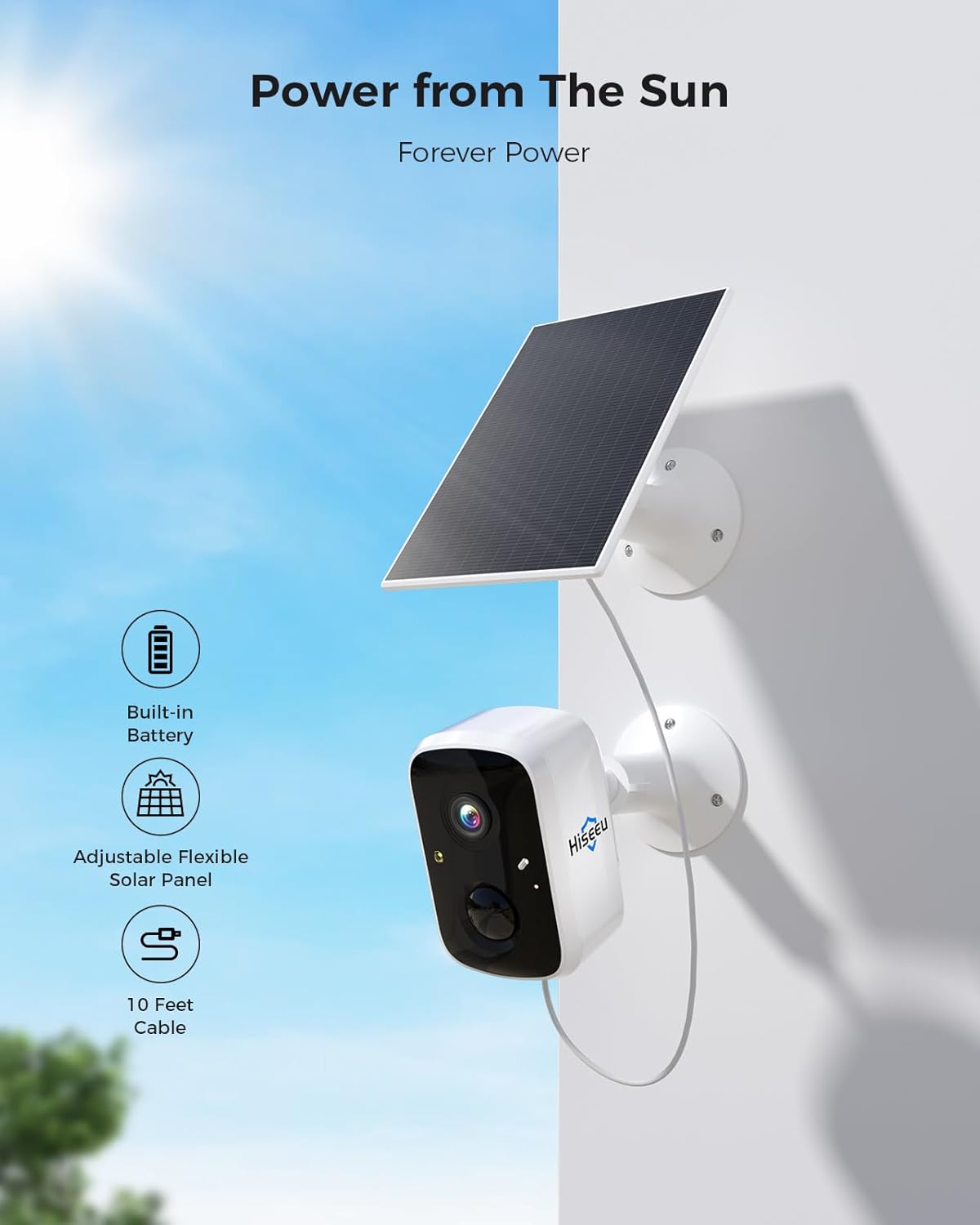 Detalle de Hiseeu Solar Security Cameras Wireless Outdoor System, 6-Ch Kit (Expandable to 10CH) with 2K Color Night Vision and 1TB HDD