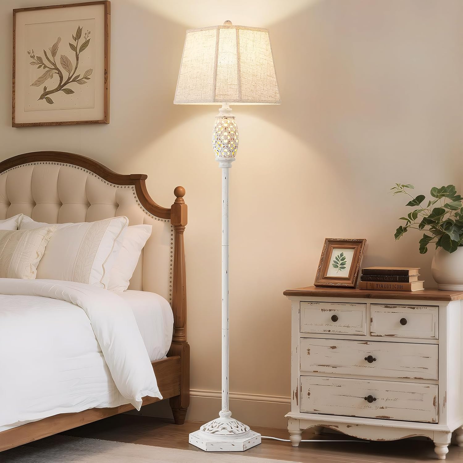 Detalle de Luvkczc F00011 Rustic Resin Floor Lamp with Floral Cutouts and Dual Lighting