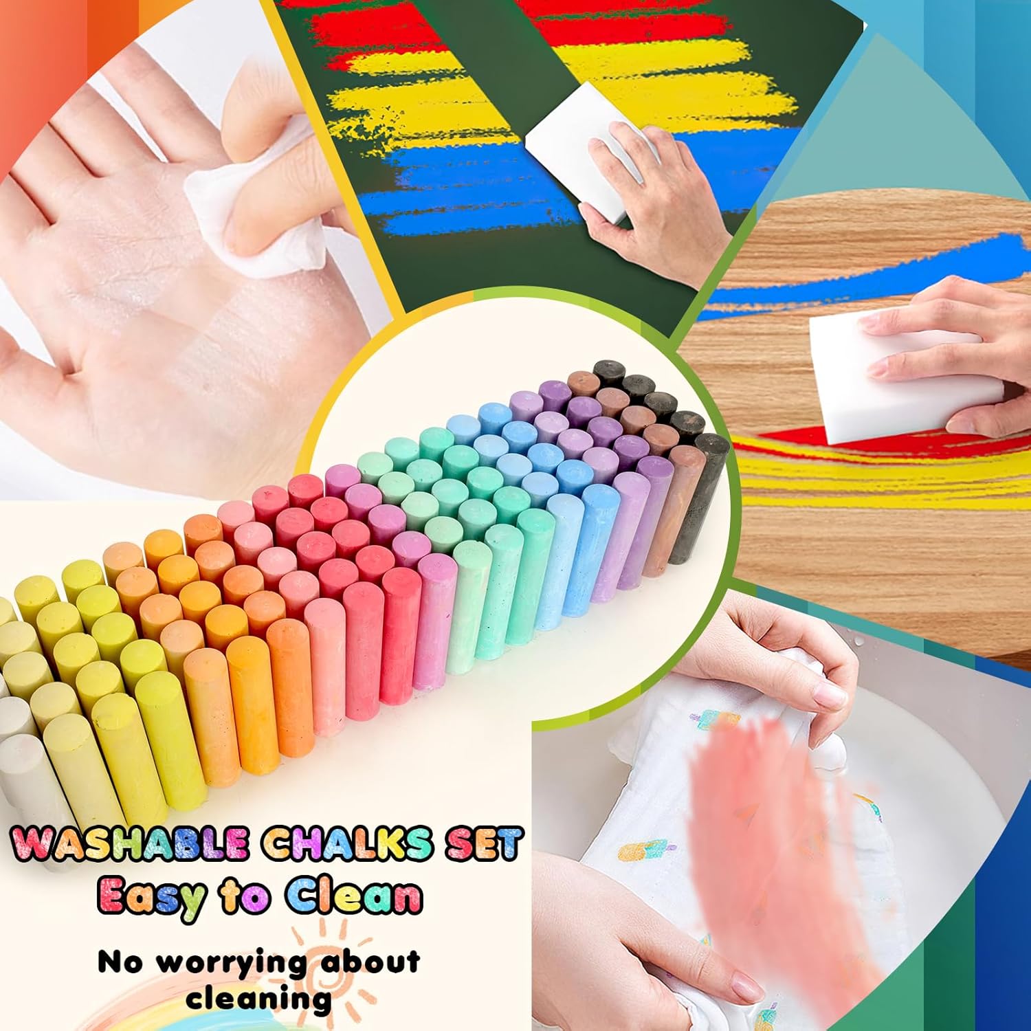 Thumbnail 6 de 200PCS Washable Sidewalk Chalks Set (20 Colors) — Jumbo Washable Sidewalk Chalk for Kids, Outdoor Drawing & Blackboard Art