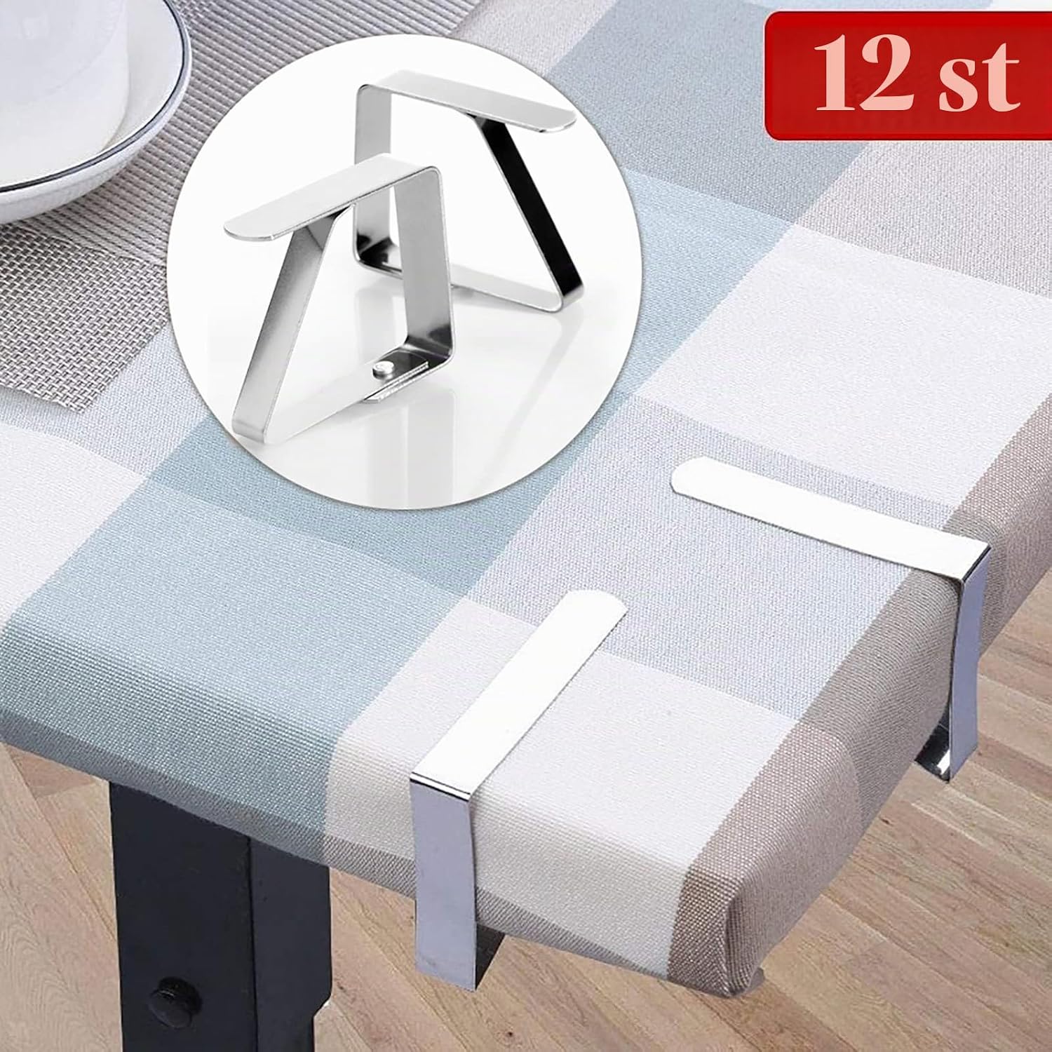 Detalle 2 de MEIRRAI bordsduksklämmor, 12-pack i rostfritt stål