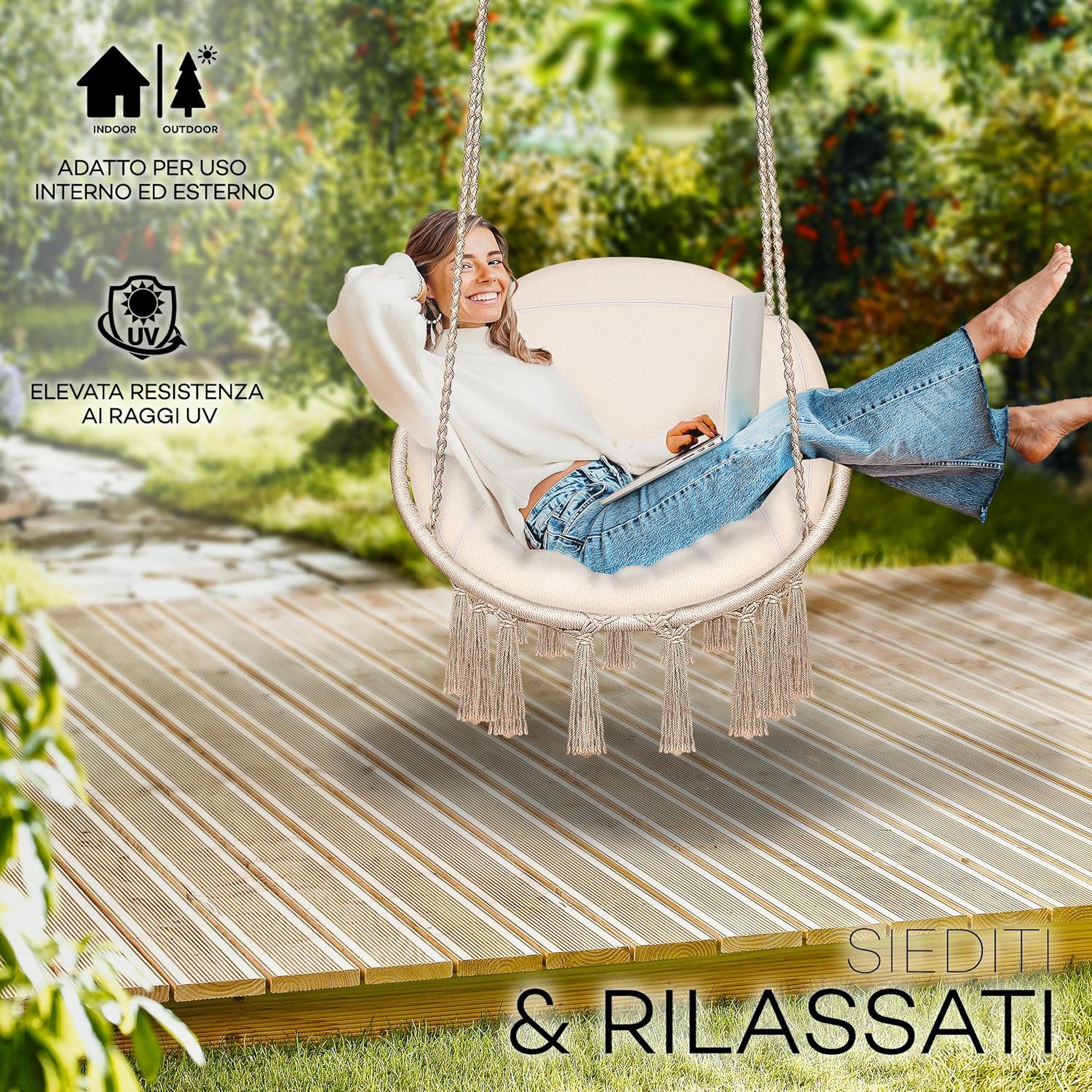 Thumbnail 6 de Tillvex Poltrona Sospesa con grande cuscino: seduta comoda finora, portata 200 kg, per interno ed esterno