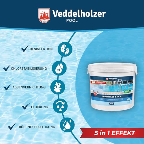 Detalle de Veddelholzer 5 kg Multitabs 5 in 1 Chlortabletten für Pools ab 25 m³ – 200 g Tabletten