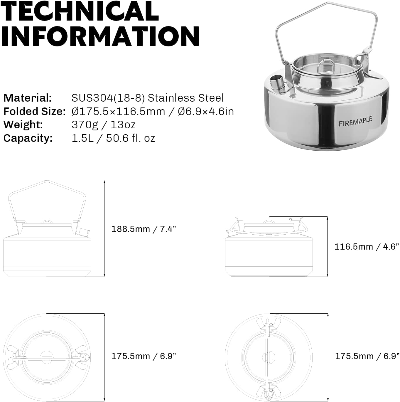 Thumbnail 1 de Fire Maple Antarcti 1.5L Kettle: Portable SUS304 Stainless Bushcraft Kettle