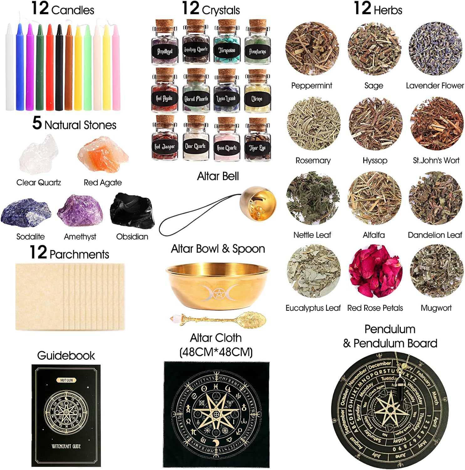 Detalle de Nutgun Large Witchcraft Supplies Kit 60 PCS – Wiccan Tools for Beginners
