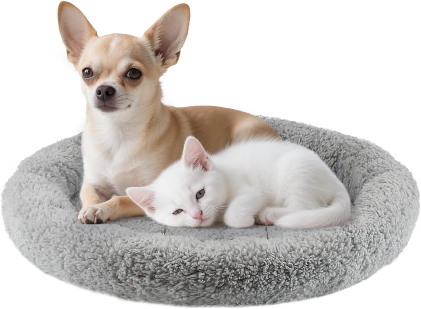 Detalle de PETLESO Round Cat Bed: Soft Plush Cushion for Cats and Small Dogs (19.5” diameter)