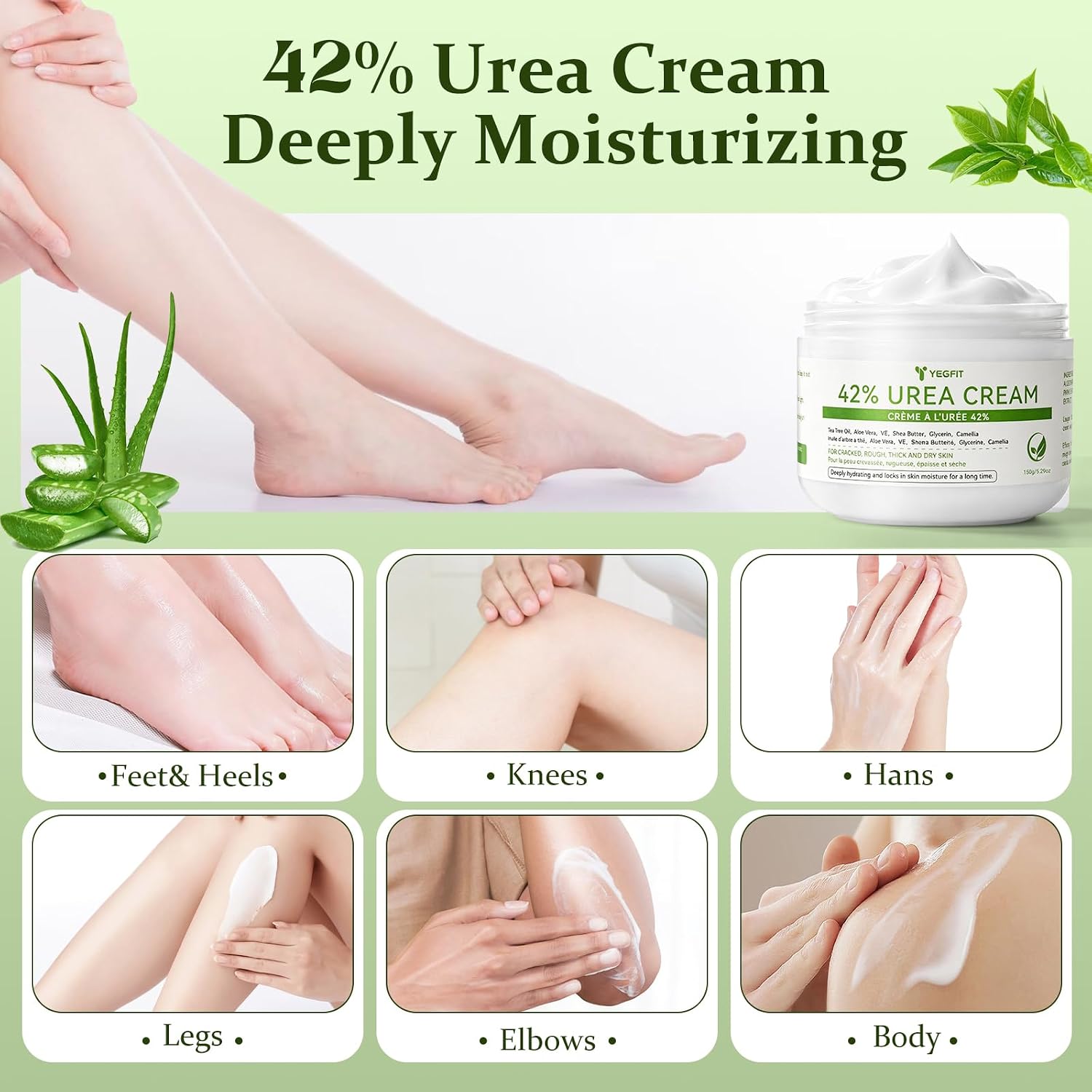 Detalle 1 de Yegfit Urea Foot Cream, 150 g Moisturizer with Shea Butter and Aloe Vera