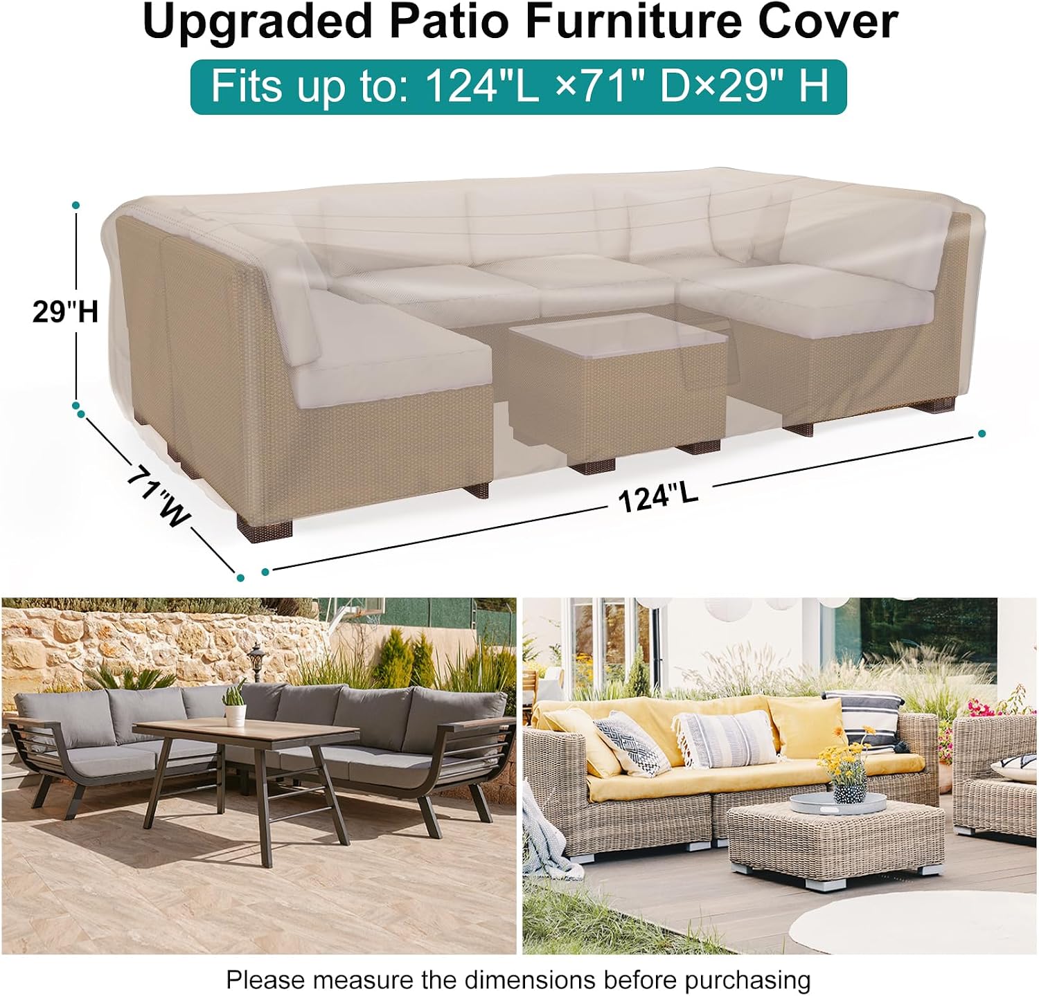 Detalle 2 de BROSYDA Patio Furniture Cover, 124 × 71 × 29 inches
