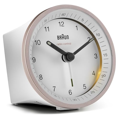Detalle de Braun BC07PW-DCF: Klassischer analoger Funkwecker mit MEZ/GMT+1 Zeitzone, Schlummerfunktion und Beleuchtung