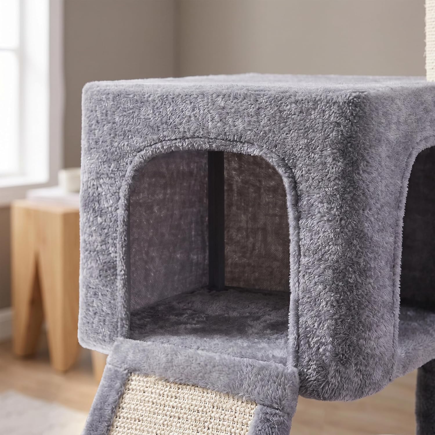Detalle 1 de Roypet 123 Cat Tree, 32-Inch Gray Condo with Sisal Post, Ramp and Toys