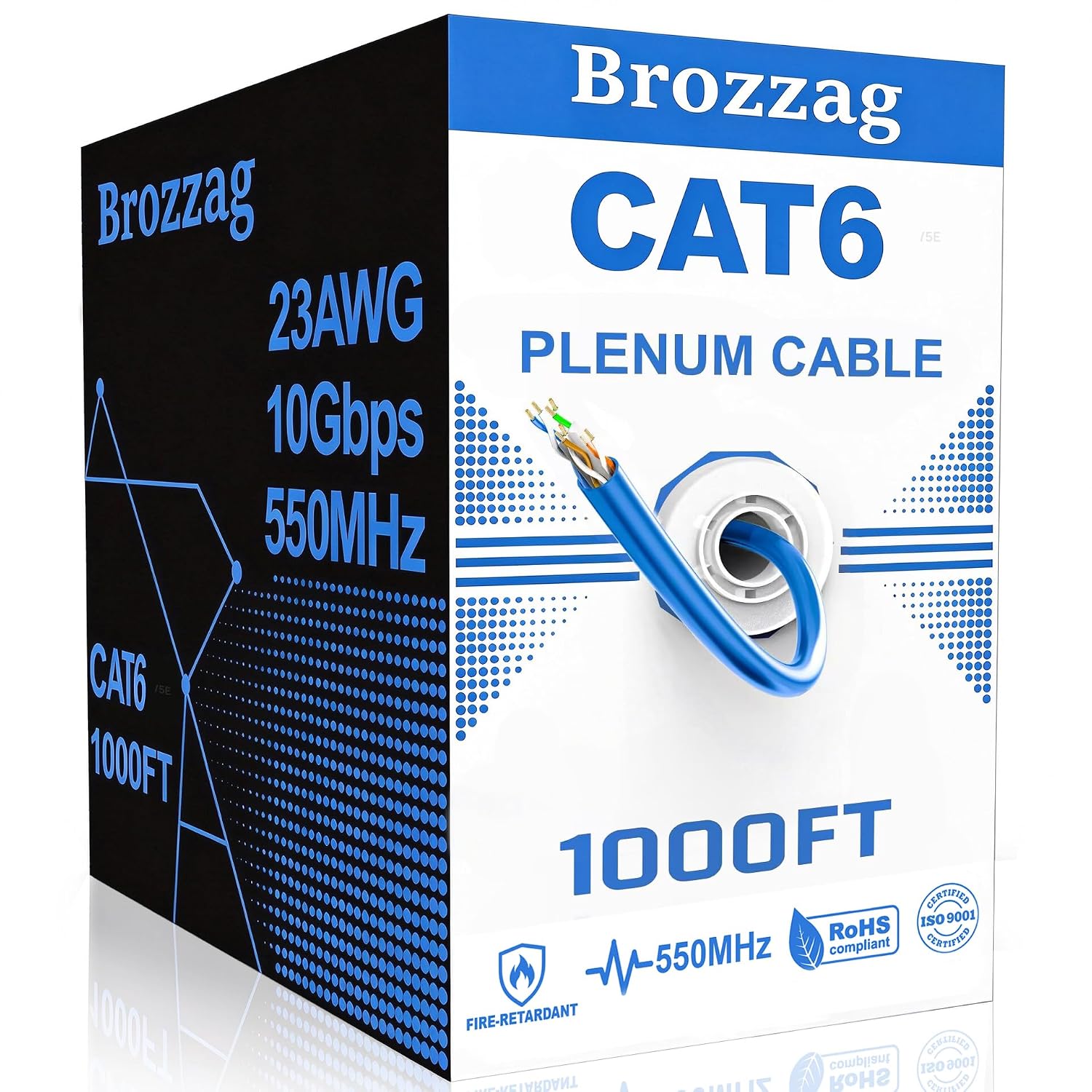 Detalle de Brozzag BG-R-Cat6/5E-1000FT-BU Cat6 Ethernet Cable, 23 AWG CCA, 550 MHz