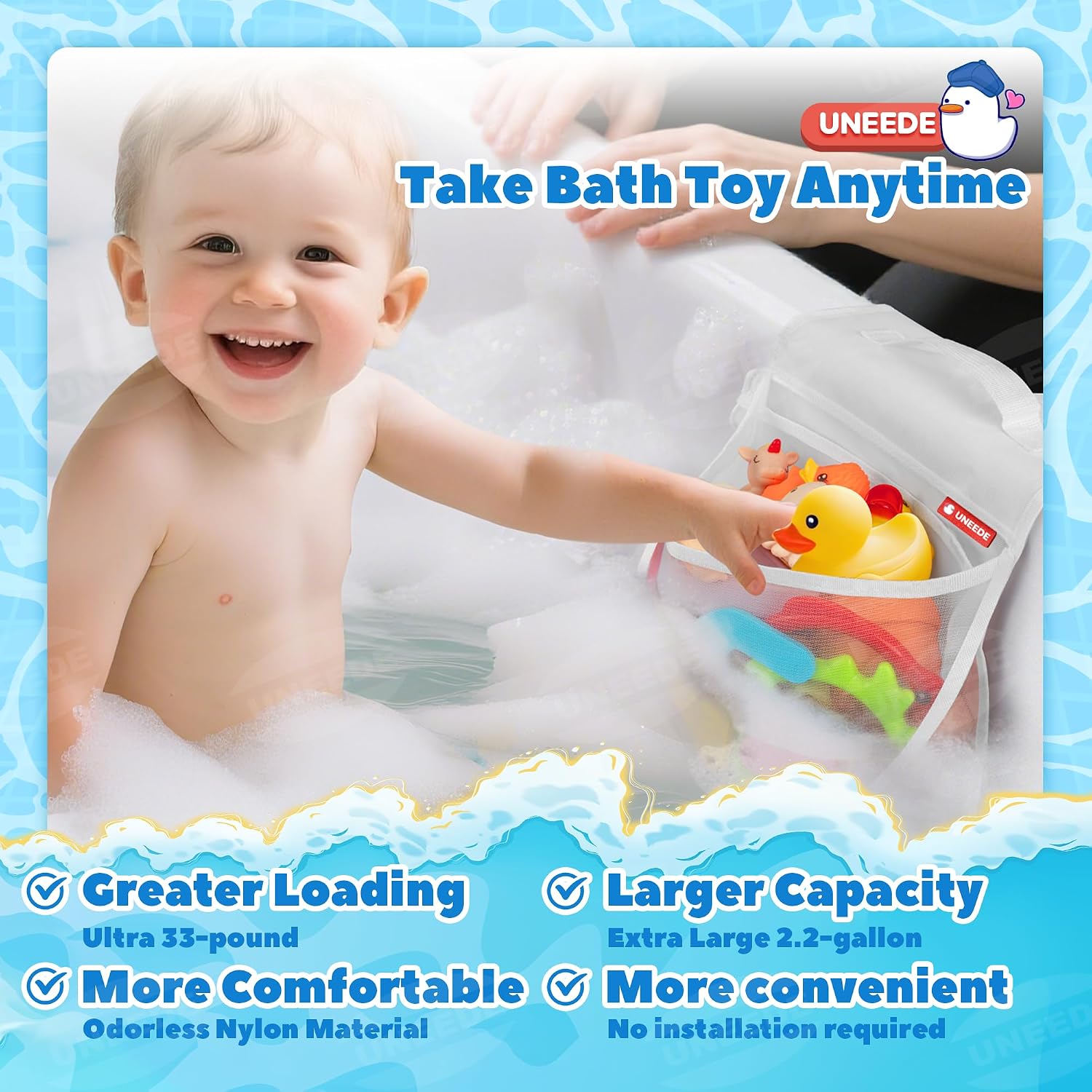 Thumbnail 2 de UNEEDE Double Sided Bath Toy Storage – Mesh Bag with Four Compartments