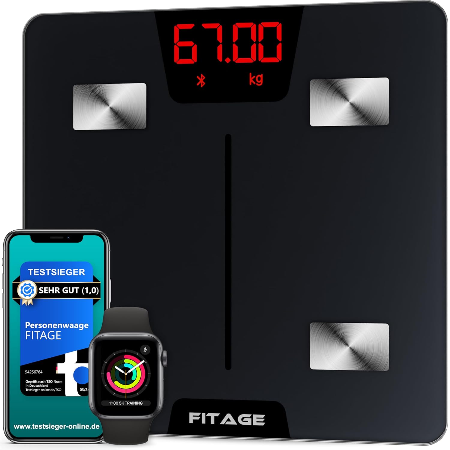 FITAGE Personenwaage digital Testsieger 2025 – Körperanalyse bis 180 kg mit App-Anbindung