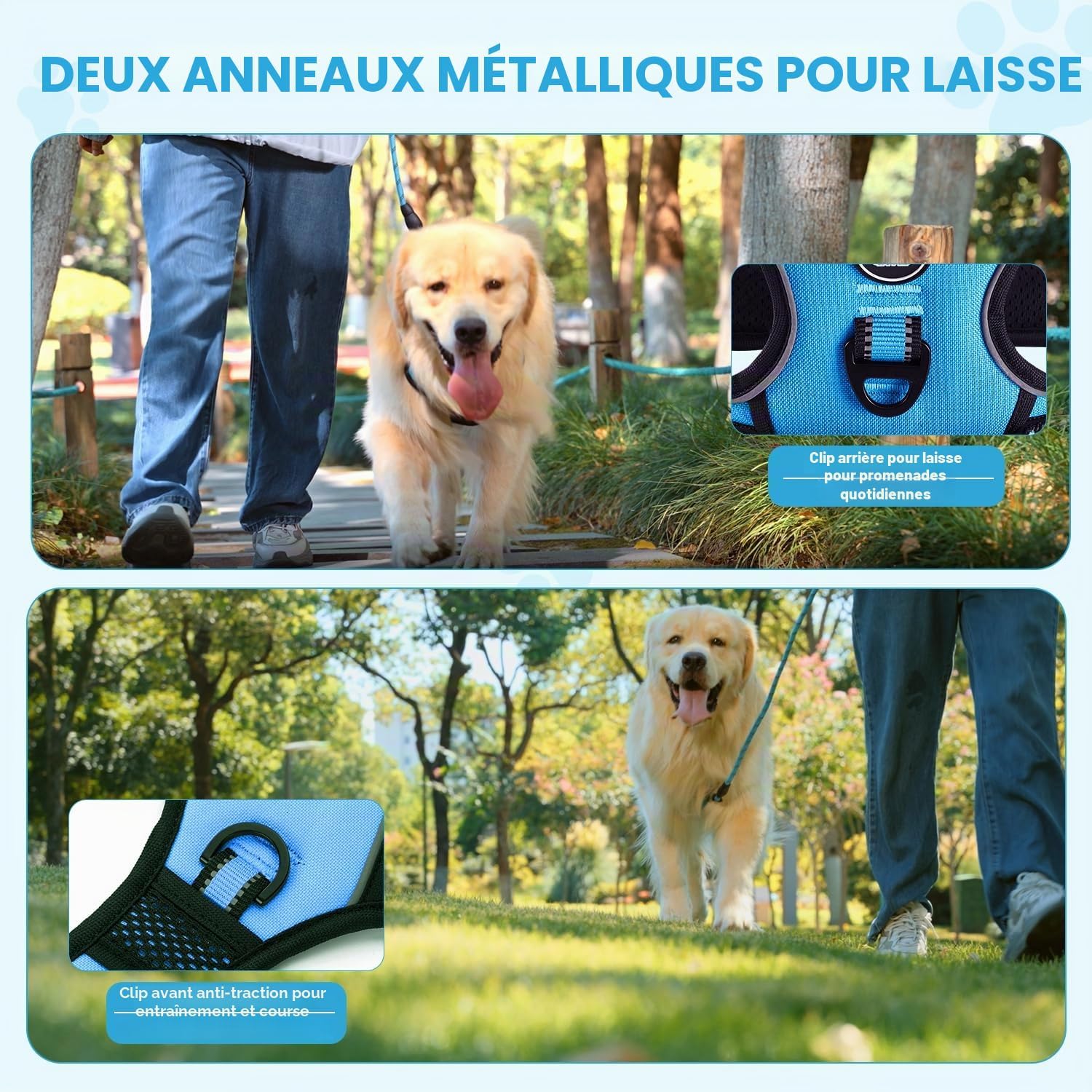 Detalle de Harnais pour Chien anti-tirage en Oxford réfléchissant, taille ajustable, avec poignée rembourrée et 4 sangles – Gilet de harnais