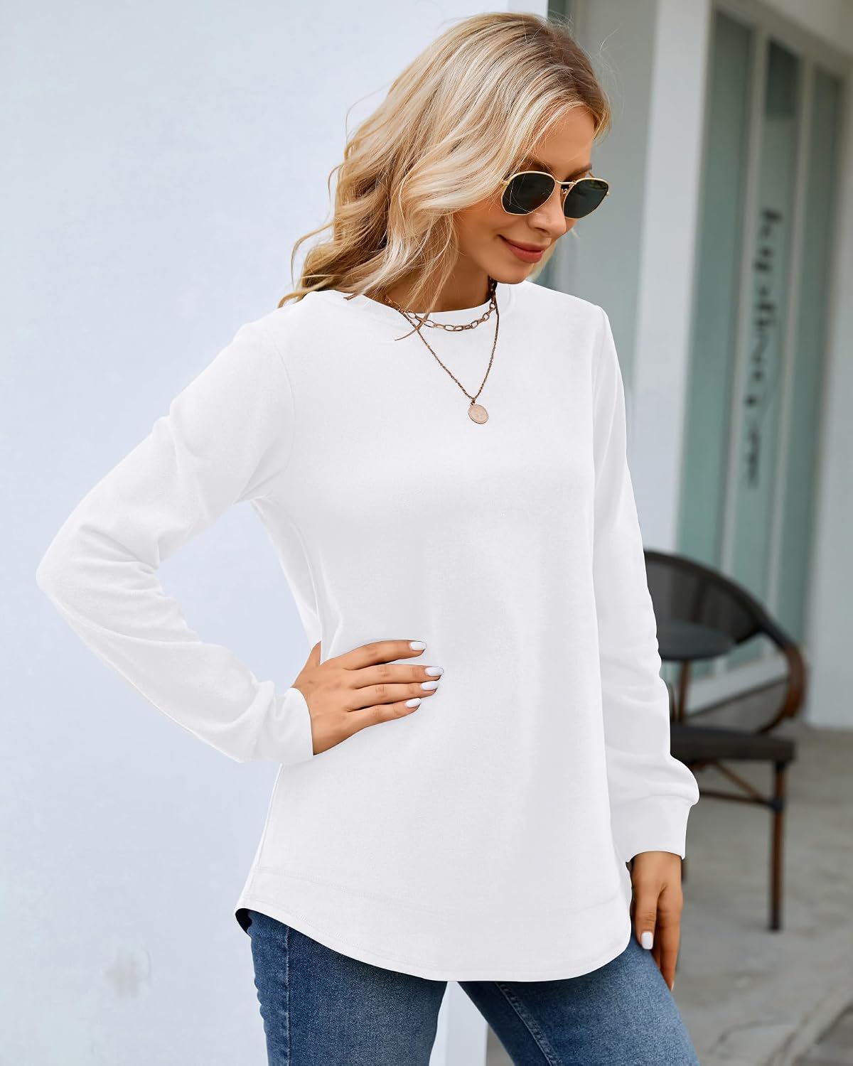 Thumbnail 1 de MISFAY Women's Tunic Sweatshirt with Curved Hem and Stretch Fabric