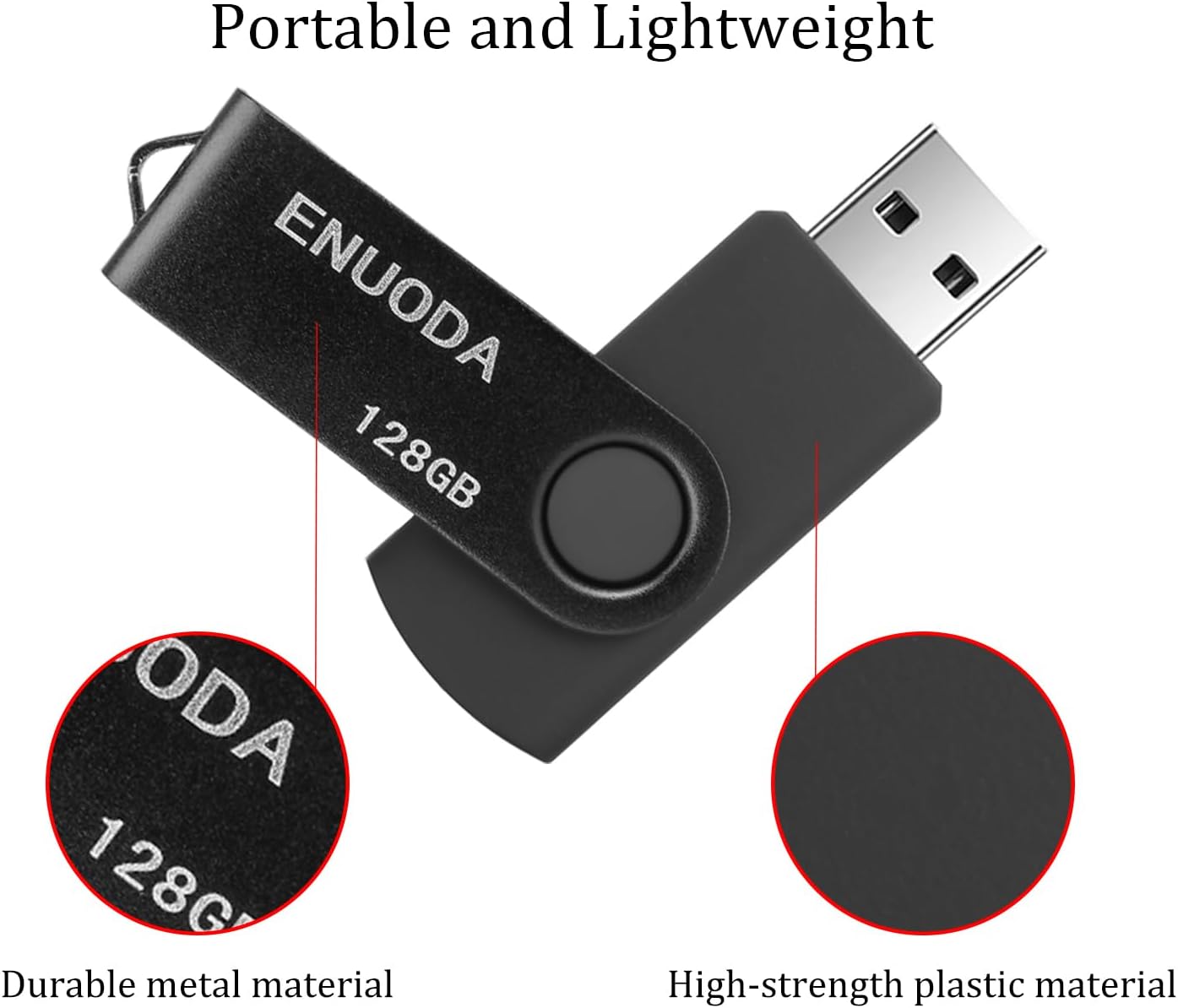 Detalle 2 de ENUODA USB Stick 128GB USB 2.0 mit drehsicherer Metallabdeckung – zuverlässiger Speicher für unterwegs