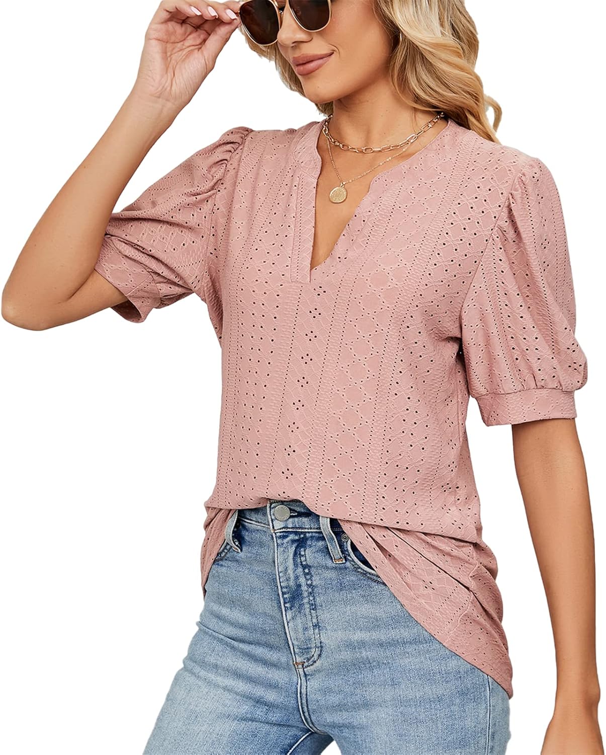 Thumbnail 2 de EDOTON Damen T-Shirt Kurzarm Bluse mit V-Ausschnitt – Lockeres Sommer-Top