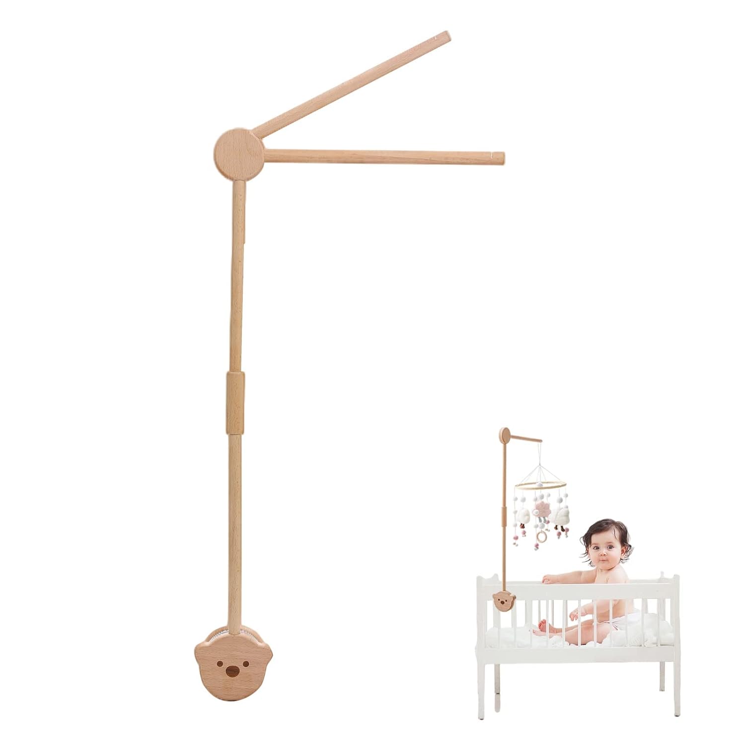 Baby Mobile Halterung „Bär“ aus Holz – höhenverstellbar mit zwei Aufhängestangen (0–6 Jahre)