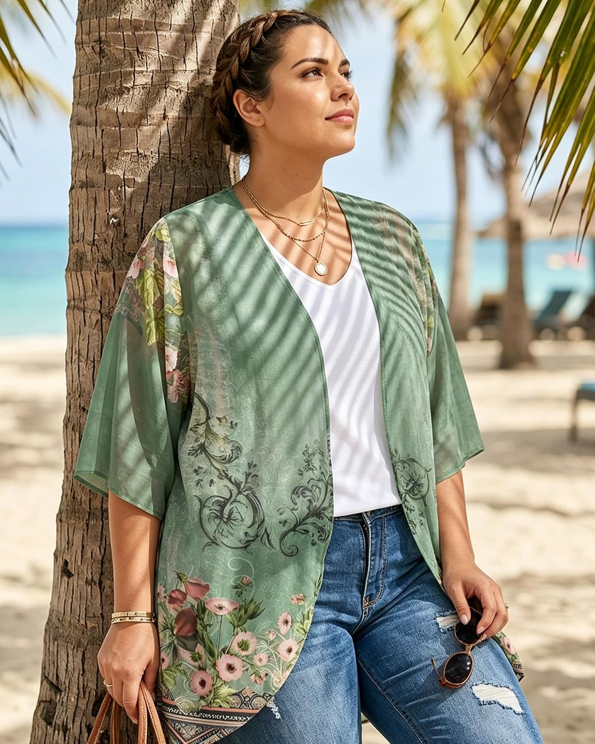 Detalle de CHICGAL Floral Kimono Cardigan for Women