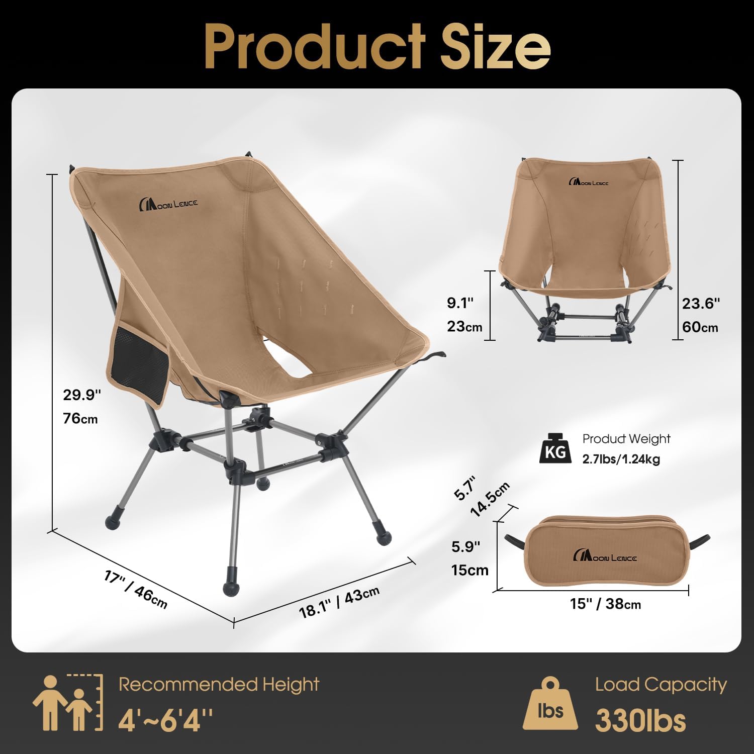 Thumbnail 6 de MOON LENCE SFplus Plus Camping Chair, Lightweight Folding Design, 330 lb Capacity