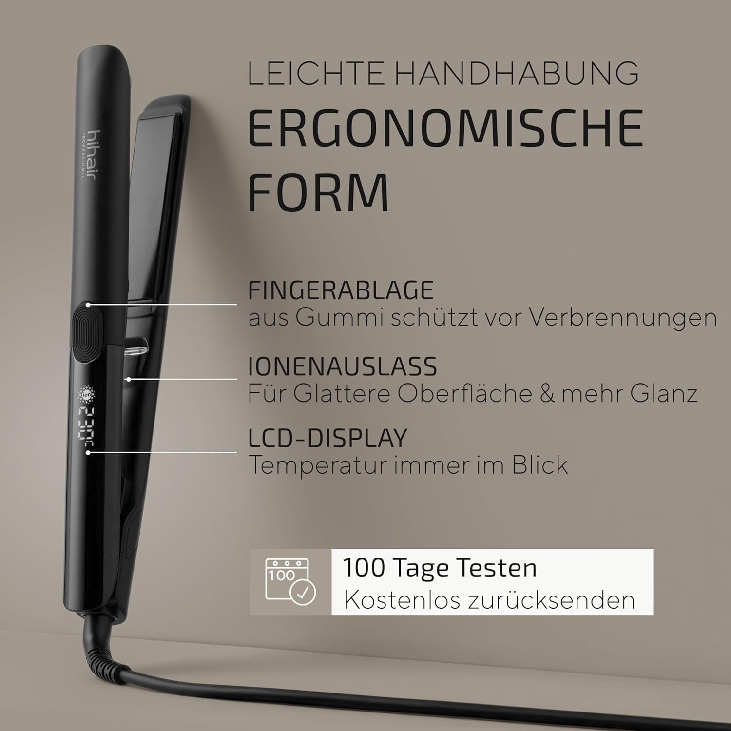 Thumbnail 2 de hihair Glätteisen LCD-Display, 20 Sek. Aufheizzeit