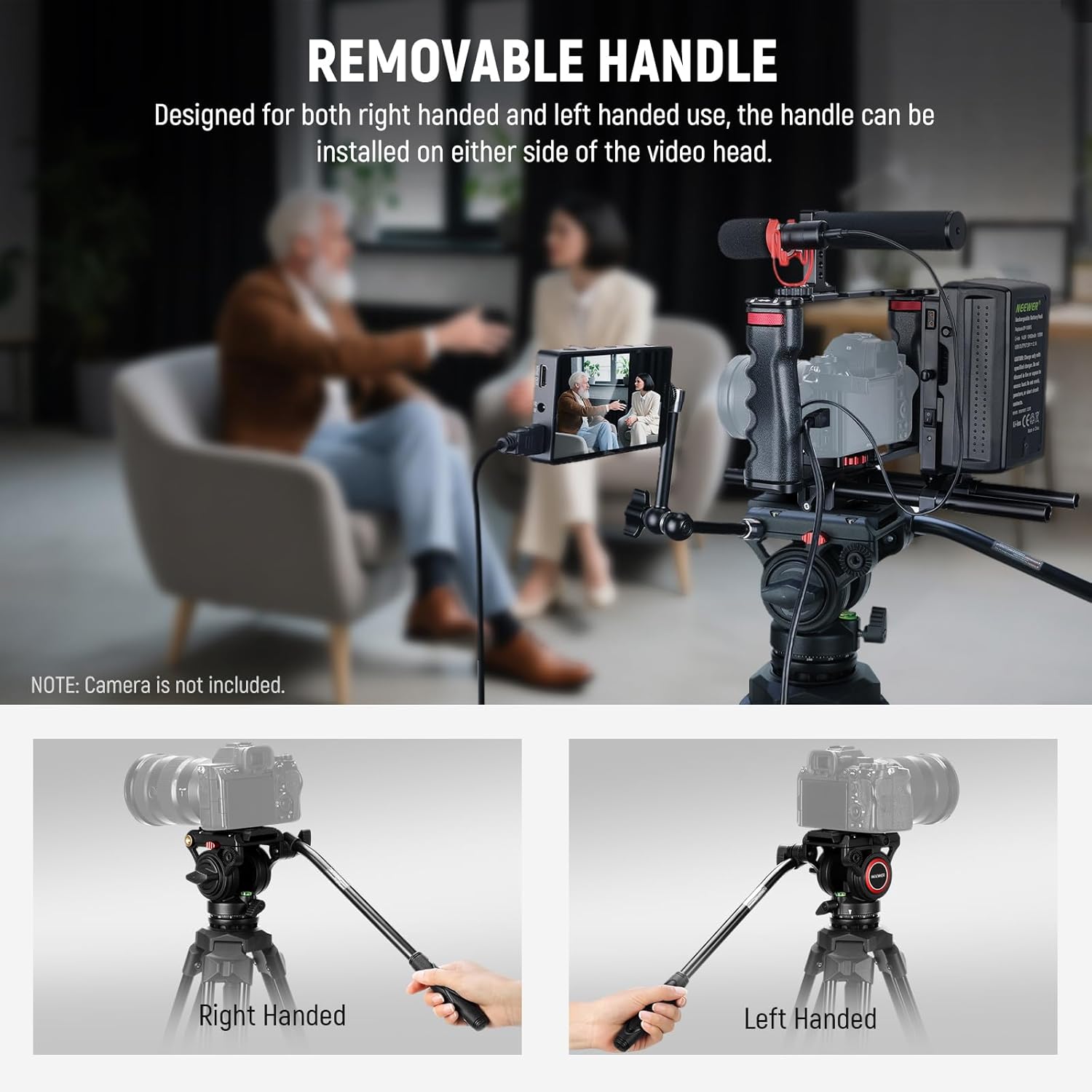 Detalle de NEEWER Video Tripod with Fluid Head, TP73: Heavy-Duty aluminium yet portable for DSLR, Camcorder and DJI gimbals