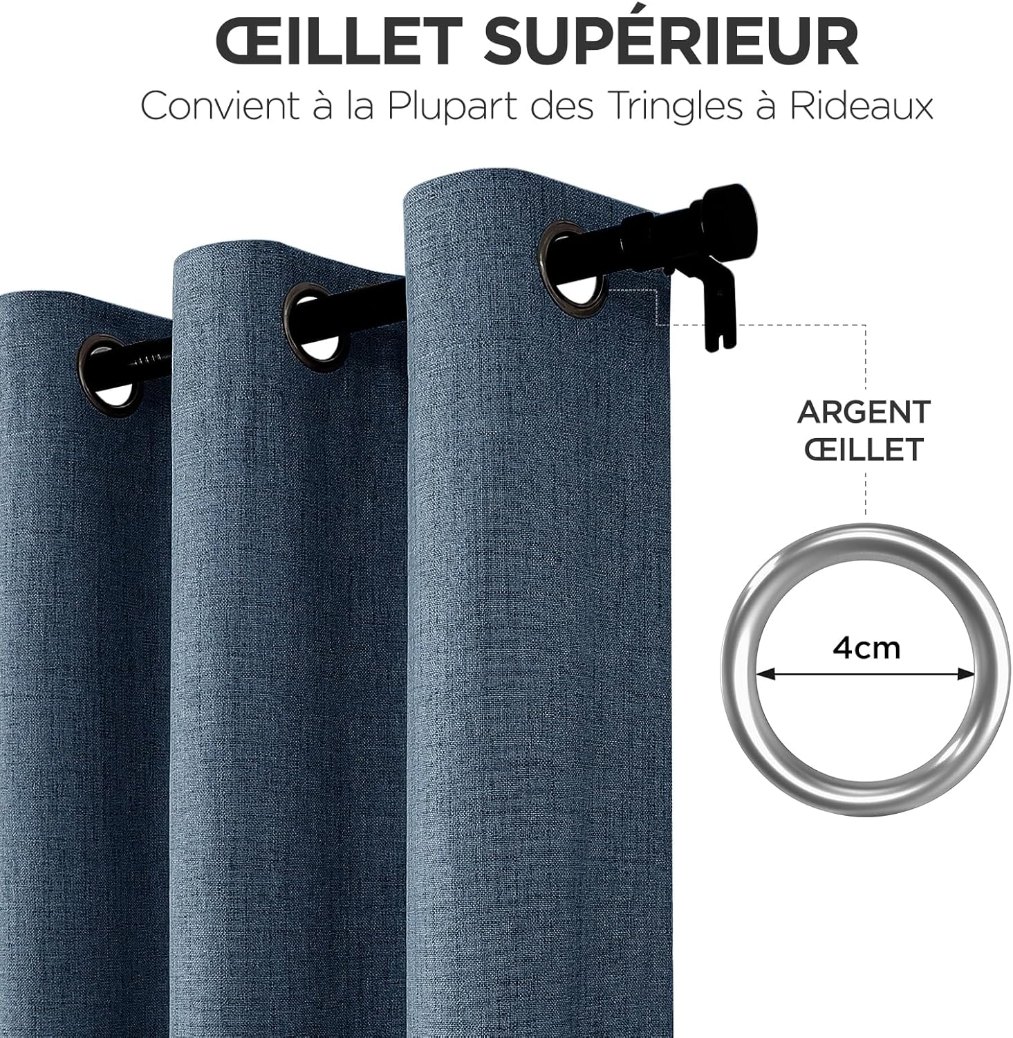 Thumbnail 4 de Joydeco 2 panneaux rideaux occultants thermiques effet lin à œillets 117 x 137 cm (bleu marine) – anti UV et anti bruit