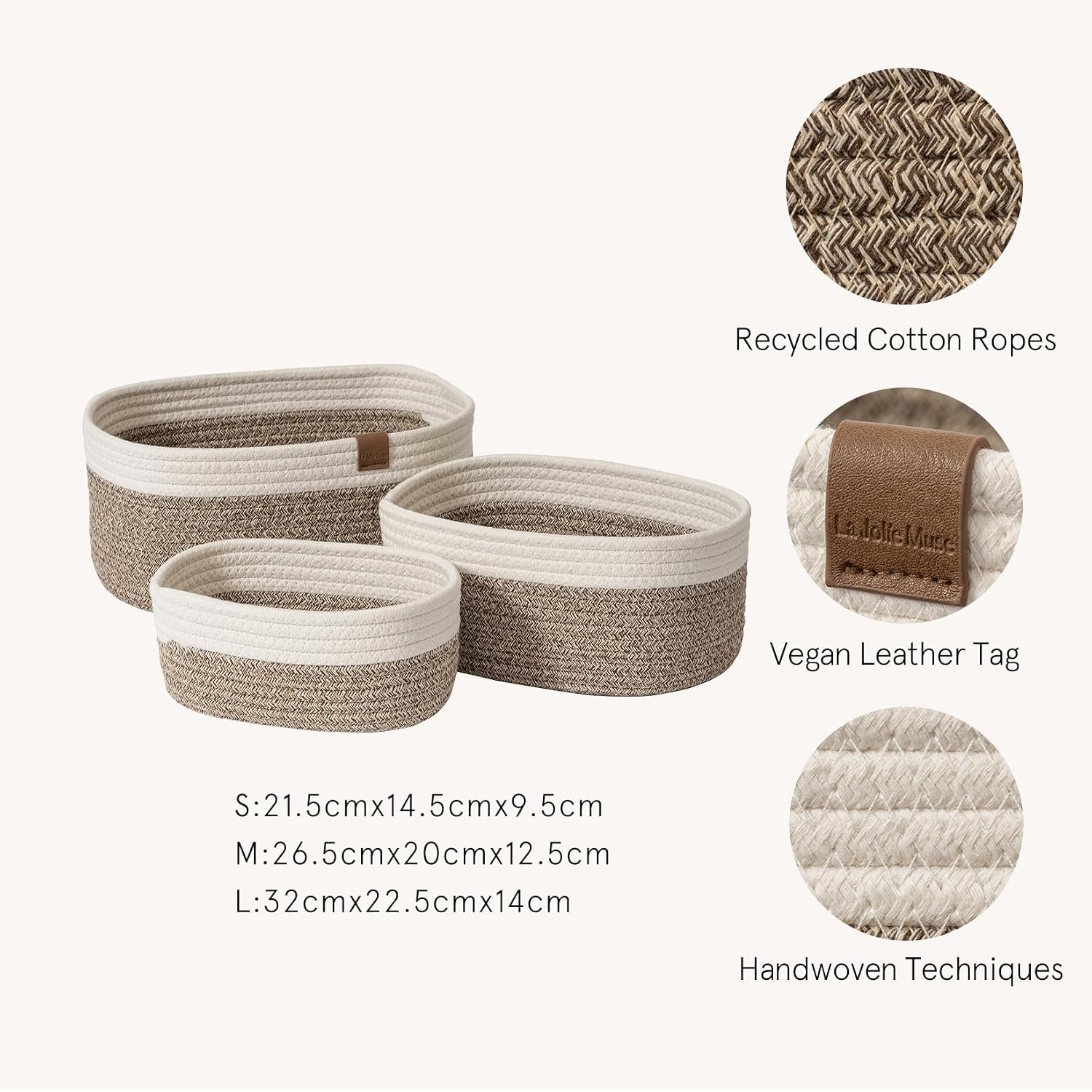 Thumbnail 1 de LA JOLIE MUSE Rope Storage Baskets set of 3 — woven organiser