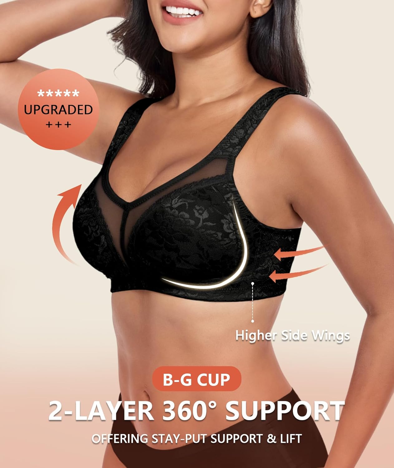 Thumbnail 4 de UPGAMR Full Coverage Minimizer Bras (Wirefree) – Lace Jacquard Plus Size Support, Large Bust