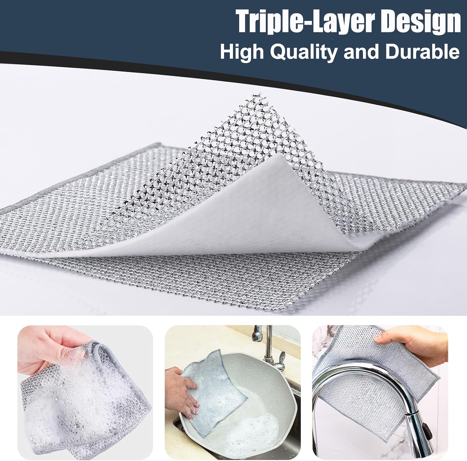 Detalle de Navona NA-606 Triple-Layer Wire Dishcloths, 12-Pack, 6.7-Inch Square