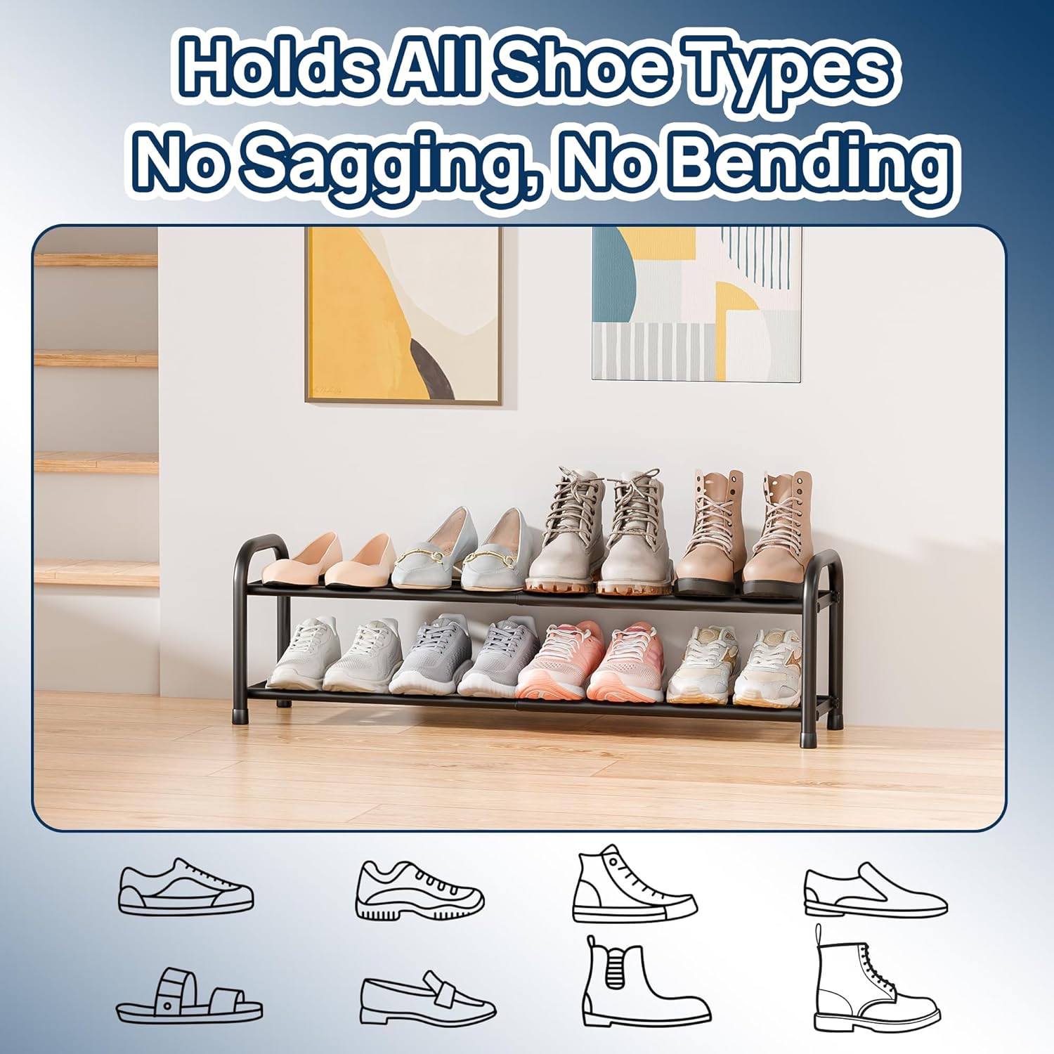 Detalle de ENJOYBASICS Expandable 2-Level Metal Shoe Rack – Adjustable 45–83 cm, Black