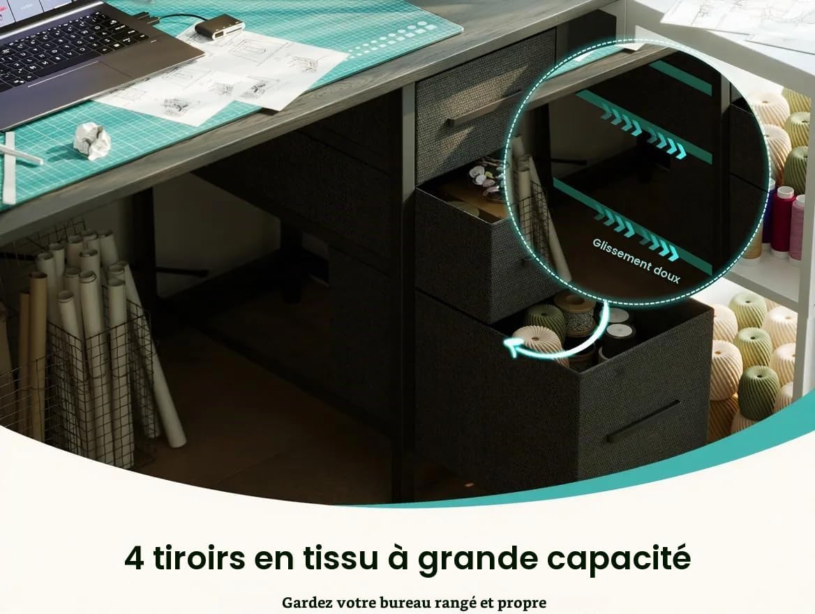 Thumbnail 5 de Xyphren DE-YQZ-Y-ZJCT-PP L-vormig bureau 120 x 80 cm met stoffen laden en USB-C