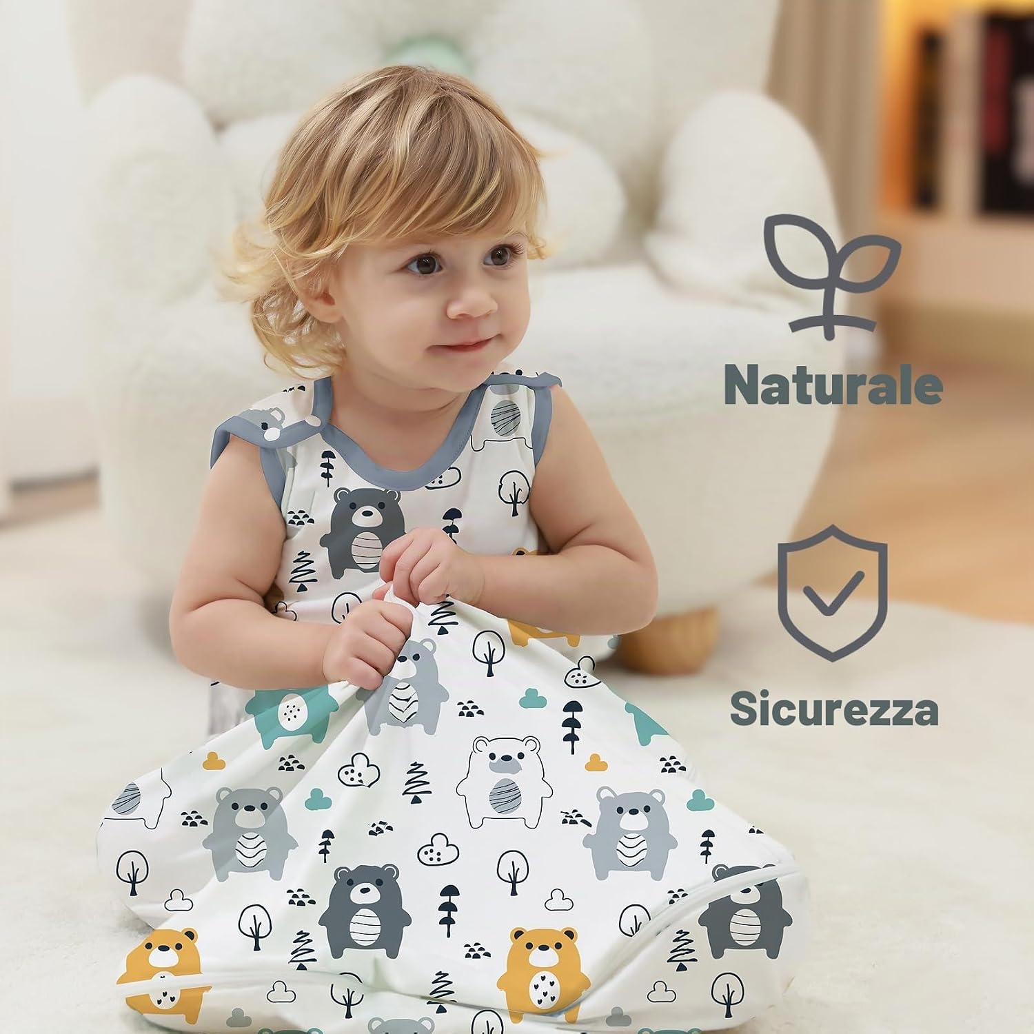 Detalle de Mosebears Sacco Nanna in Cotone Morbido per Neonati 0-6 Mesi con Zip Doppia