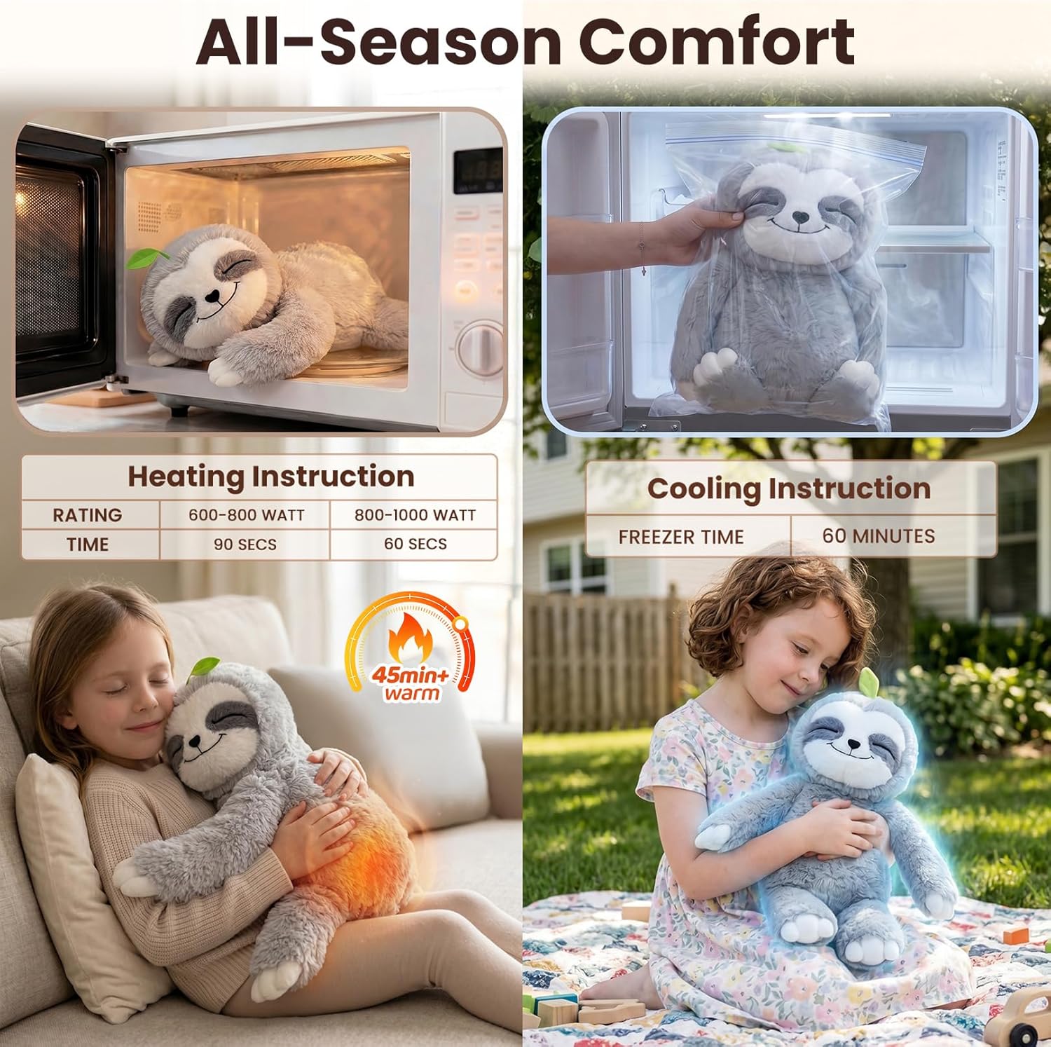 Detalle 2 de Mewaii Weighted Sloth Teddy Plush (1.5KG) – 38cm soft weighted anxiety cuddle toy