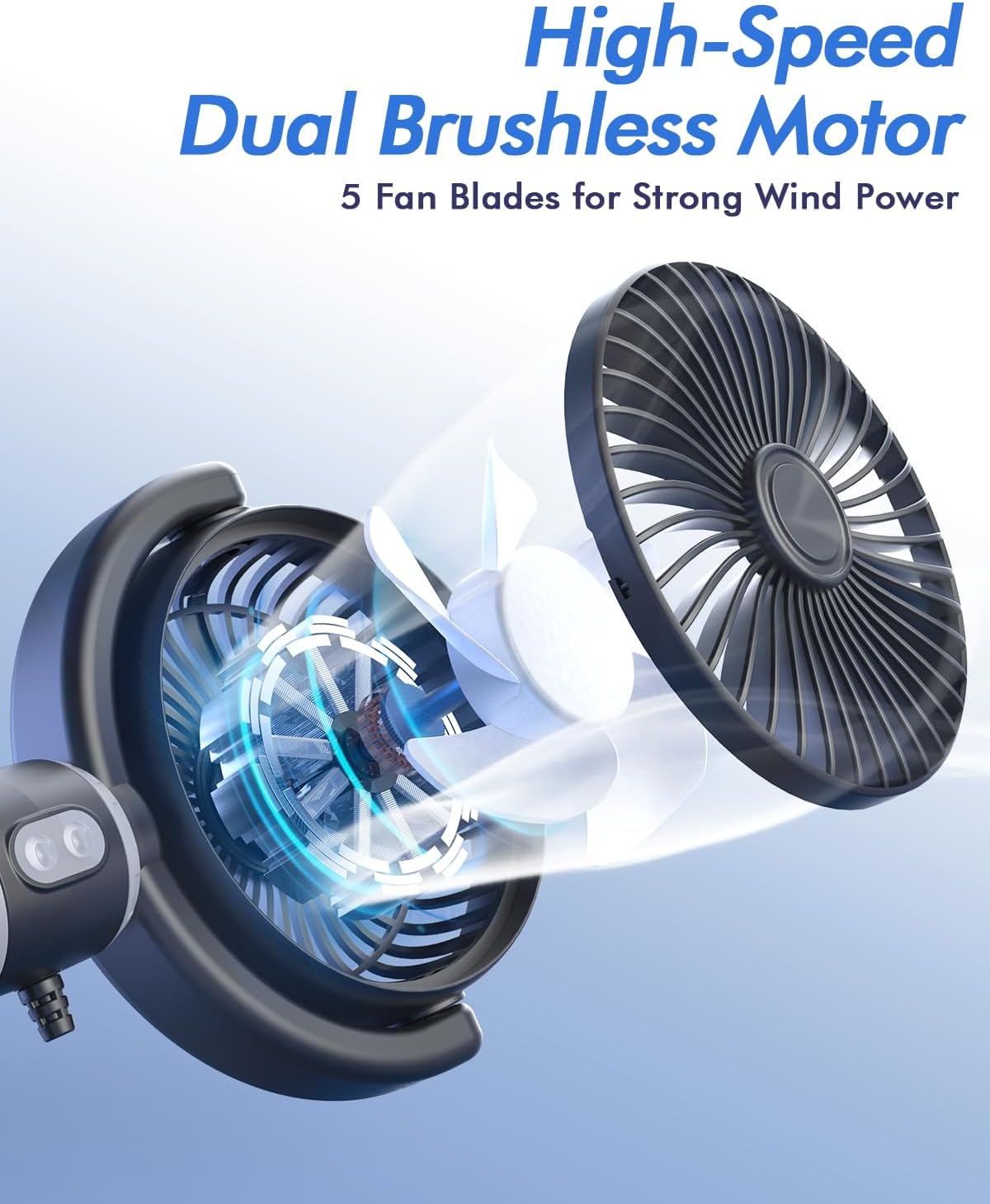 Thumbnail 5 de Car Fan USB Powered for Baby: Dual Backseat Cooling with 3-Speed, 360° Rotating USB Plug