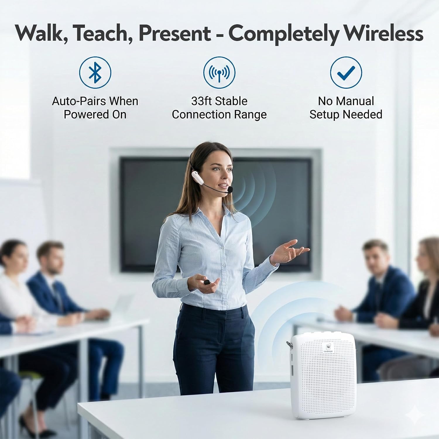 Detalle de WinBridge WB002_White 15W Wireless Voice Amplifier with Bluetooth, White
