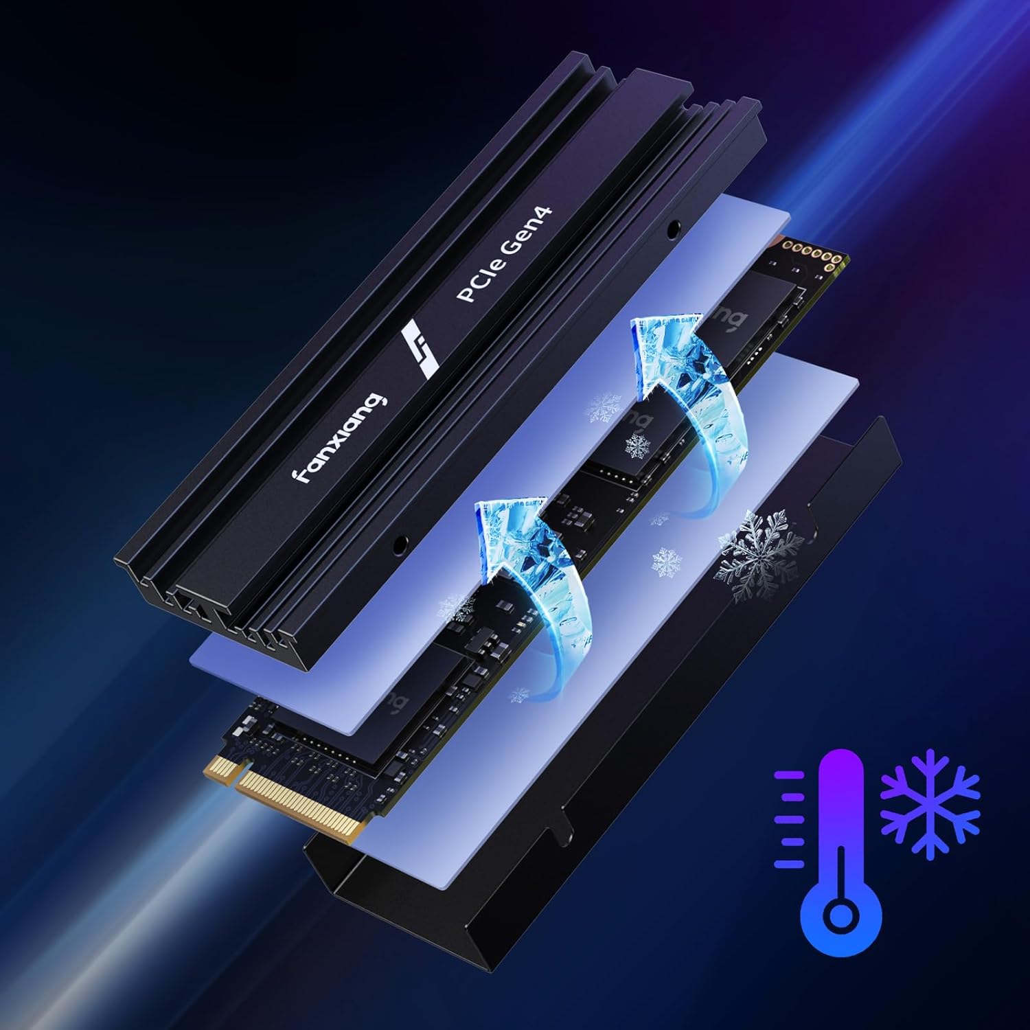 Detalle de Fanxiang NVMe SSD 1TB mit Heatsink – M.2 PCIe Gen4x4, S880ER, 7100 MB/s lesen, 3900 MB/s schreiben