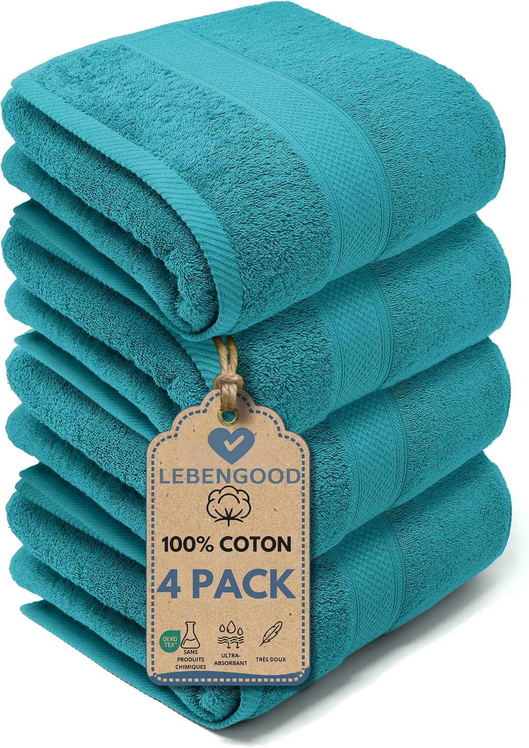 Detalle de LEBENGOOD Lot de 4 serviettes 90x170