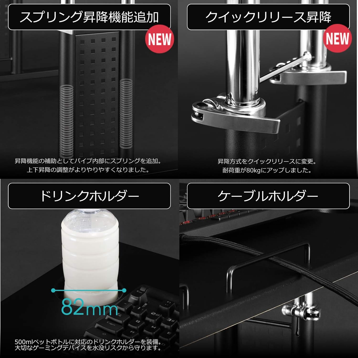 Detalle de Bauhutte BHD-840M-BK コックピットデスク2「ミドル」高さ調節・凹形天板