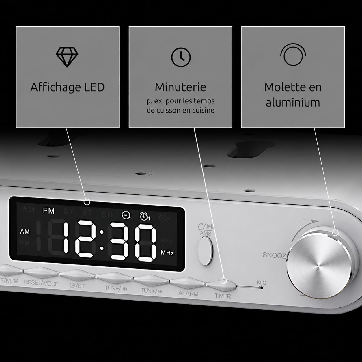 Detalle 2 de TechniSat Viola Radio de Cuisine encastrable – FM, Bluetooth et lampe de travail (blanc)