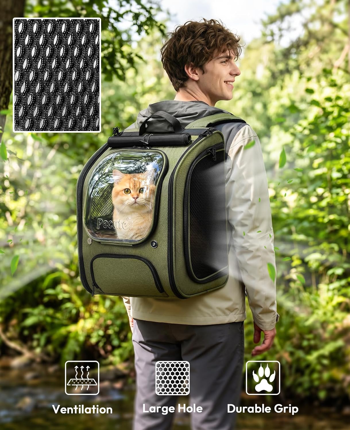 Detalle de Pecute Large Space Cat Backpack Carrier: Breathable, Stable and Travel-Ready