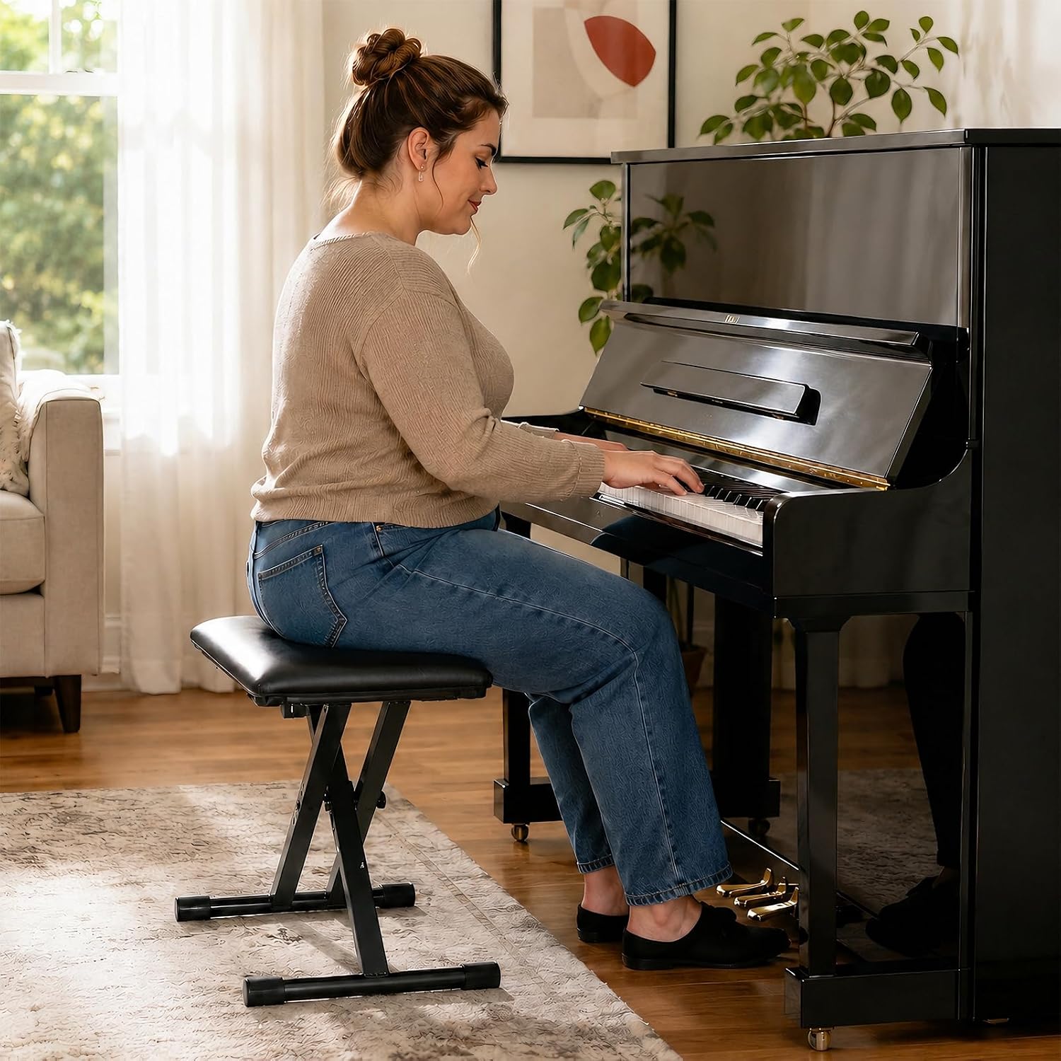 Detalle de AODSK AS-X21 Keyboard Bench, Adjustable Folding X-Style with Padded Seat
