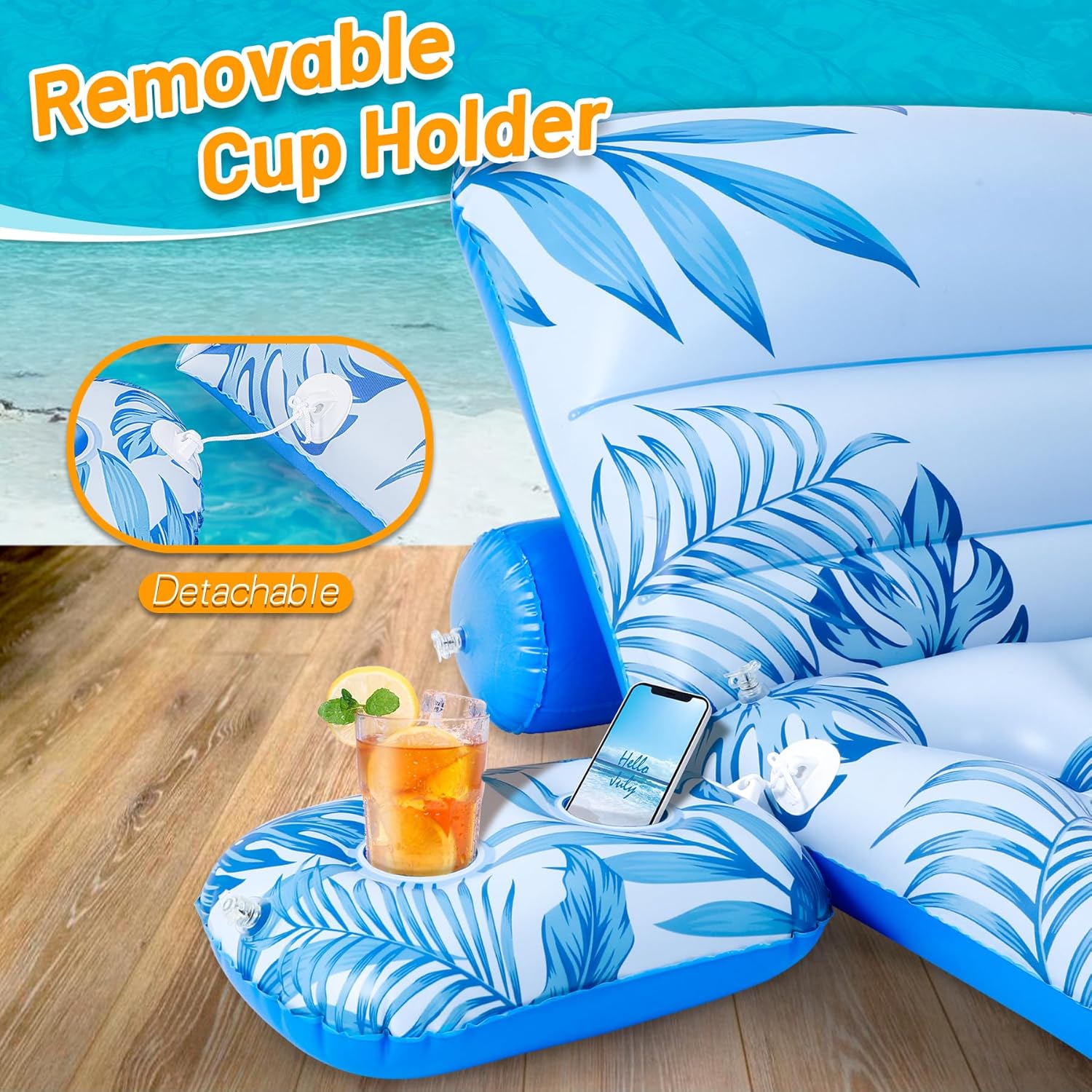 Detalle 2 de Gontence Matelas Gonflable Piscine – Bouée Hamac Gonflable 180x75 cm avec Dossier Réglable et Porte-gobelets