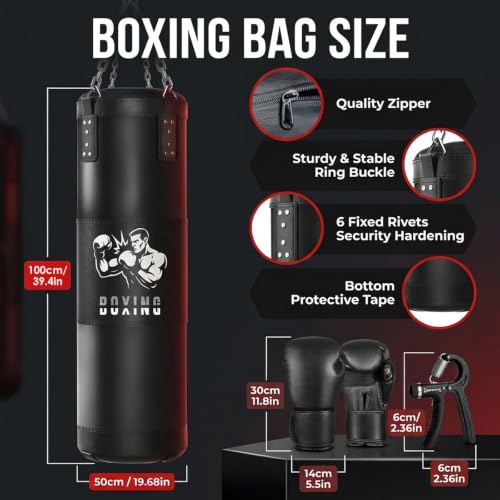 Detalle de Ninonly Sac de Frappe Rempli 100 cm avec Gants – polyvalent et durable