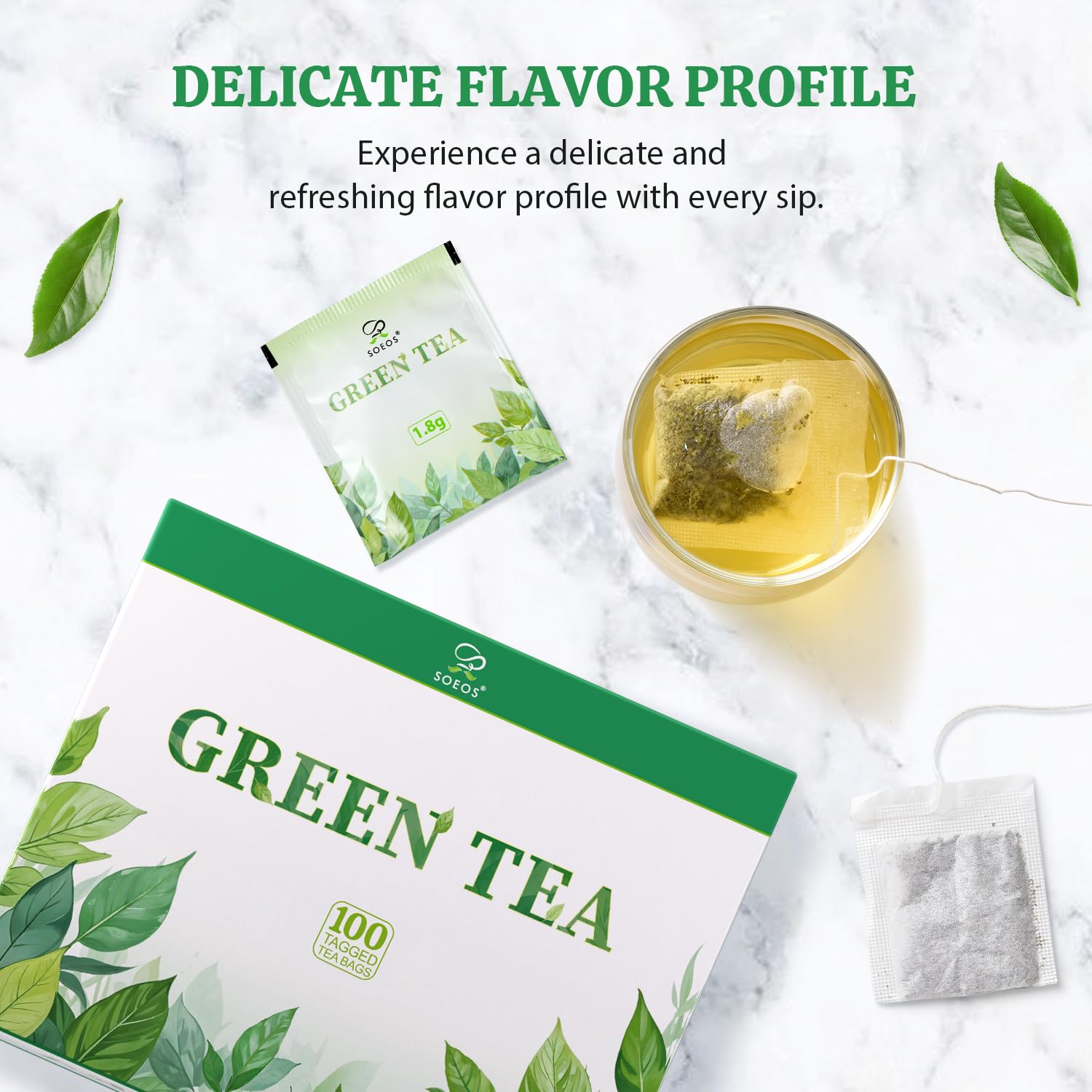 Detalle 2 de Soeos Green Tea, 100 Tea Bags