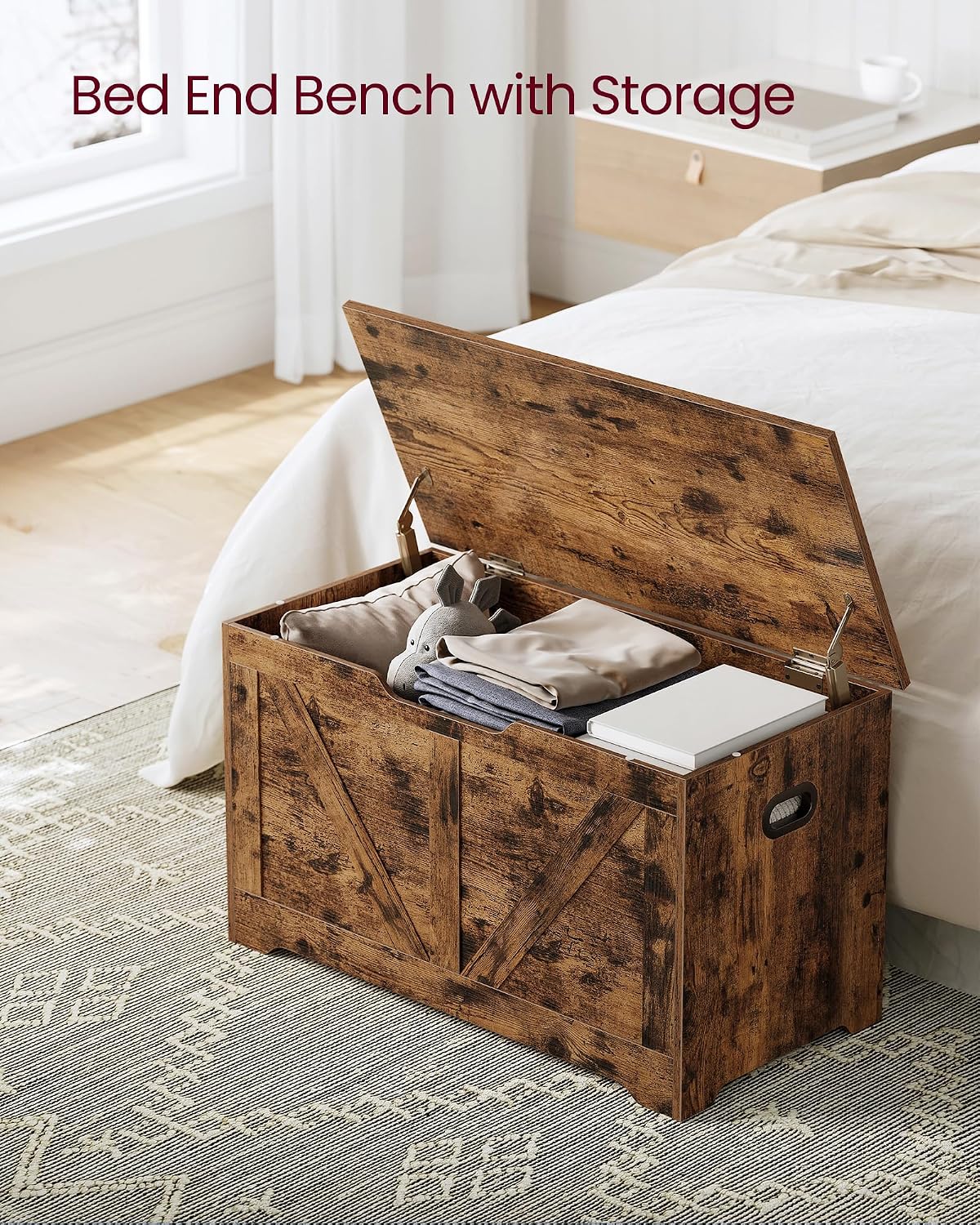 Detalle 2 de VASAGLE HAINS LSB062T01 Storage Bench, 80 x 40 x 46 cm, Rustic Brown