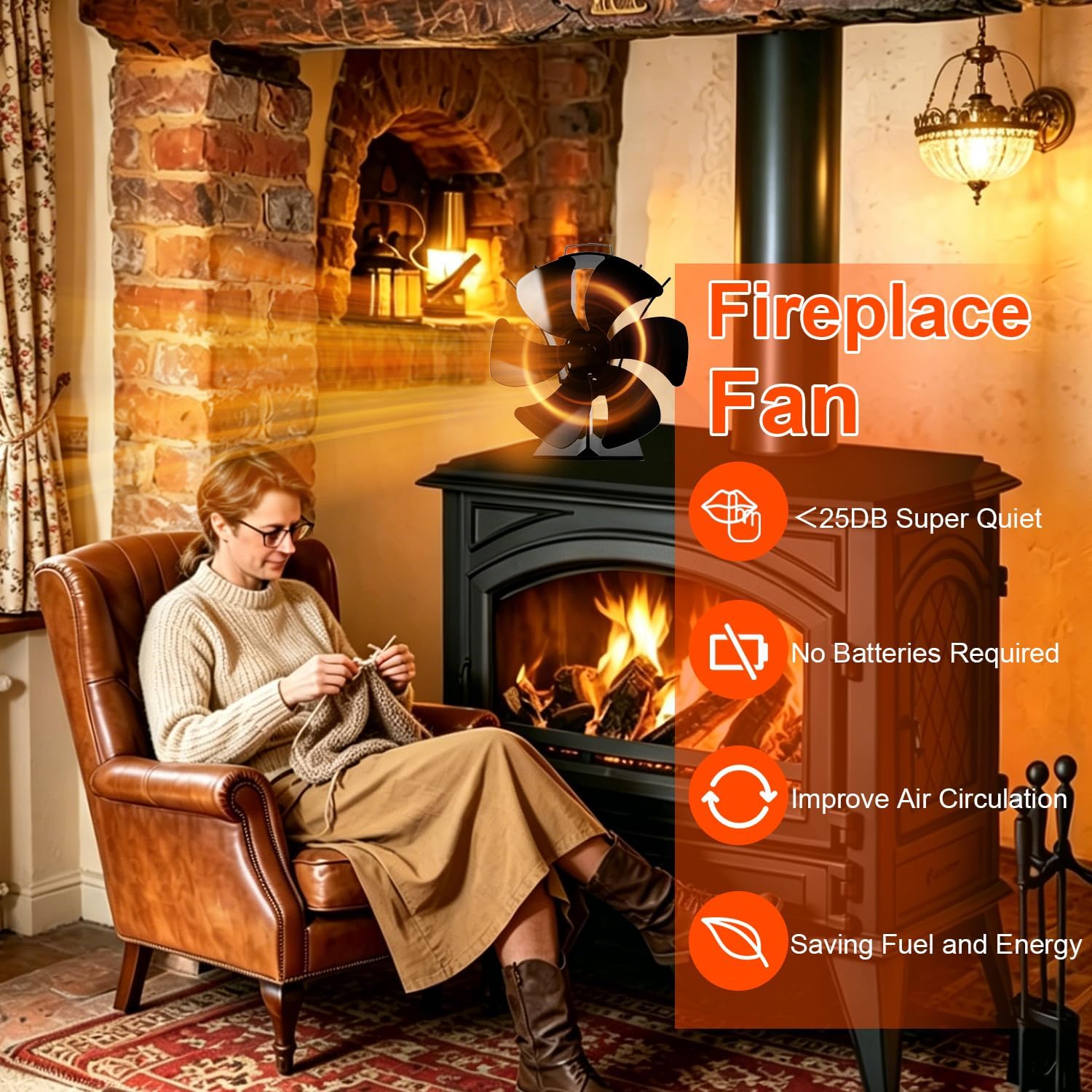 Thumbnail 4 de VODA VDSF685BUTB 6-Blade Heat-Powered Stove Fan with Bracket