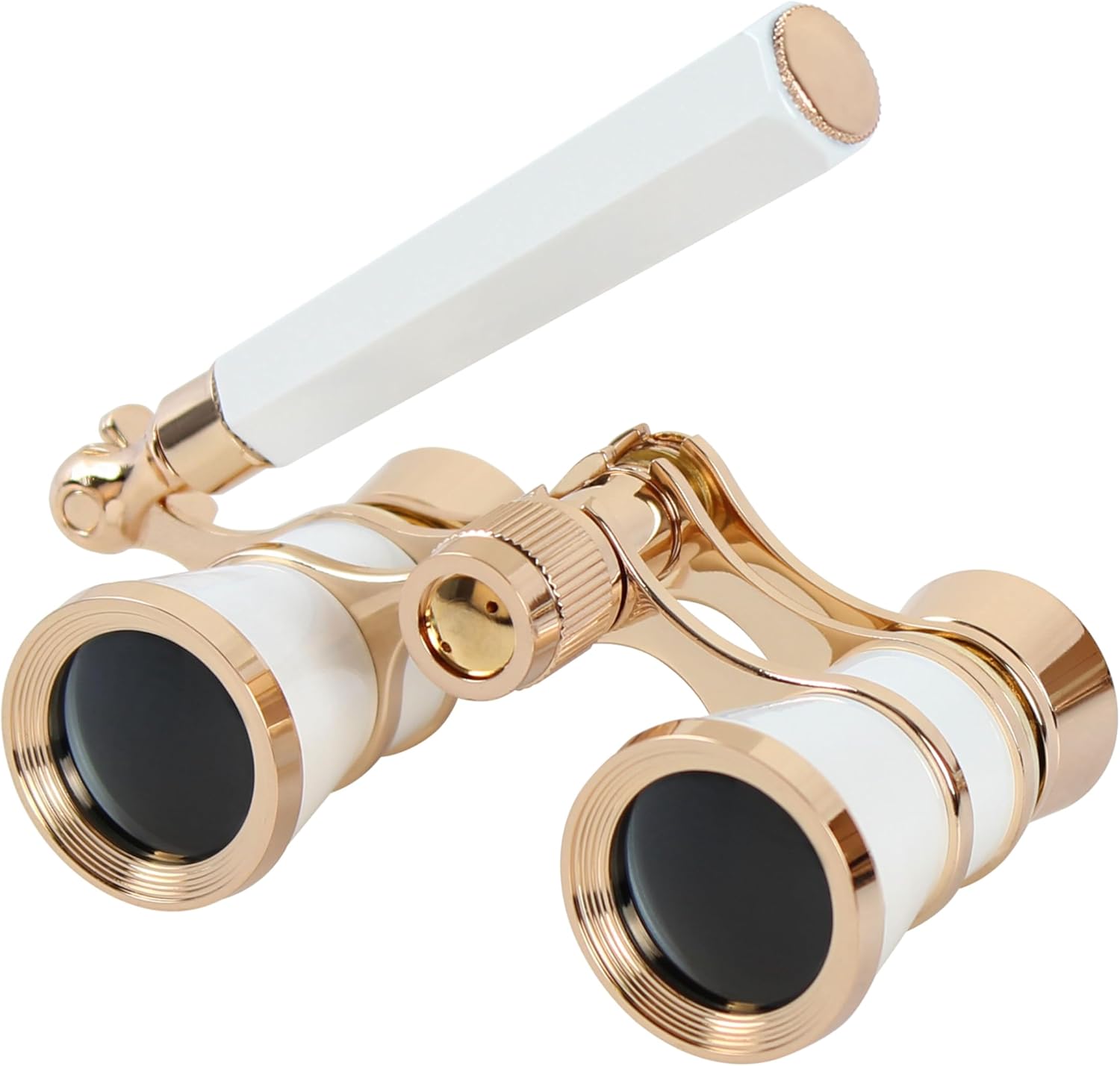 Aomekie Theatre Opera Glasses with Handle 3x25 – Compact Folding Binoculars for Theatre and Horse Racing (White)