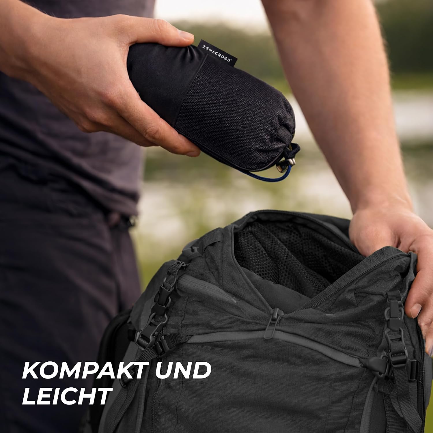 Detalle de ZENACROSS Hüttenschlafsack Ultraleicht Mikrofaser – Schlafsack-Inlett mit Kopfkissenfach, ideal als Sommer-Schlafsack oder hygienische Innenhülle